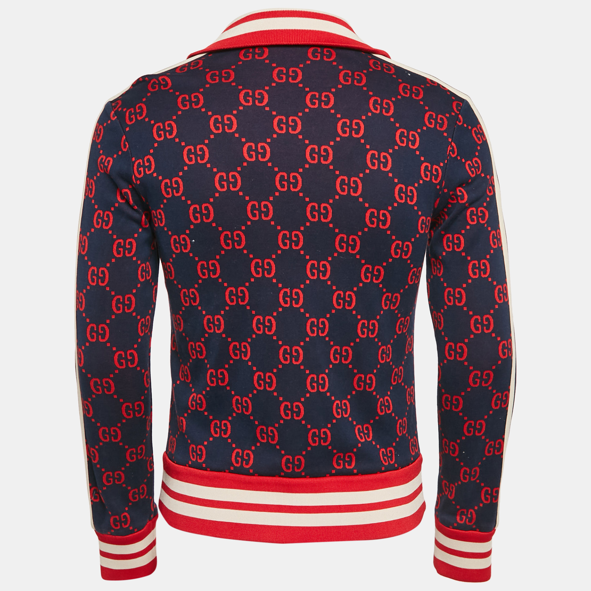 Gucci Navy Blue GG Jacquard Cotton Knit Zip-Up Jacket S