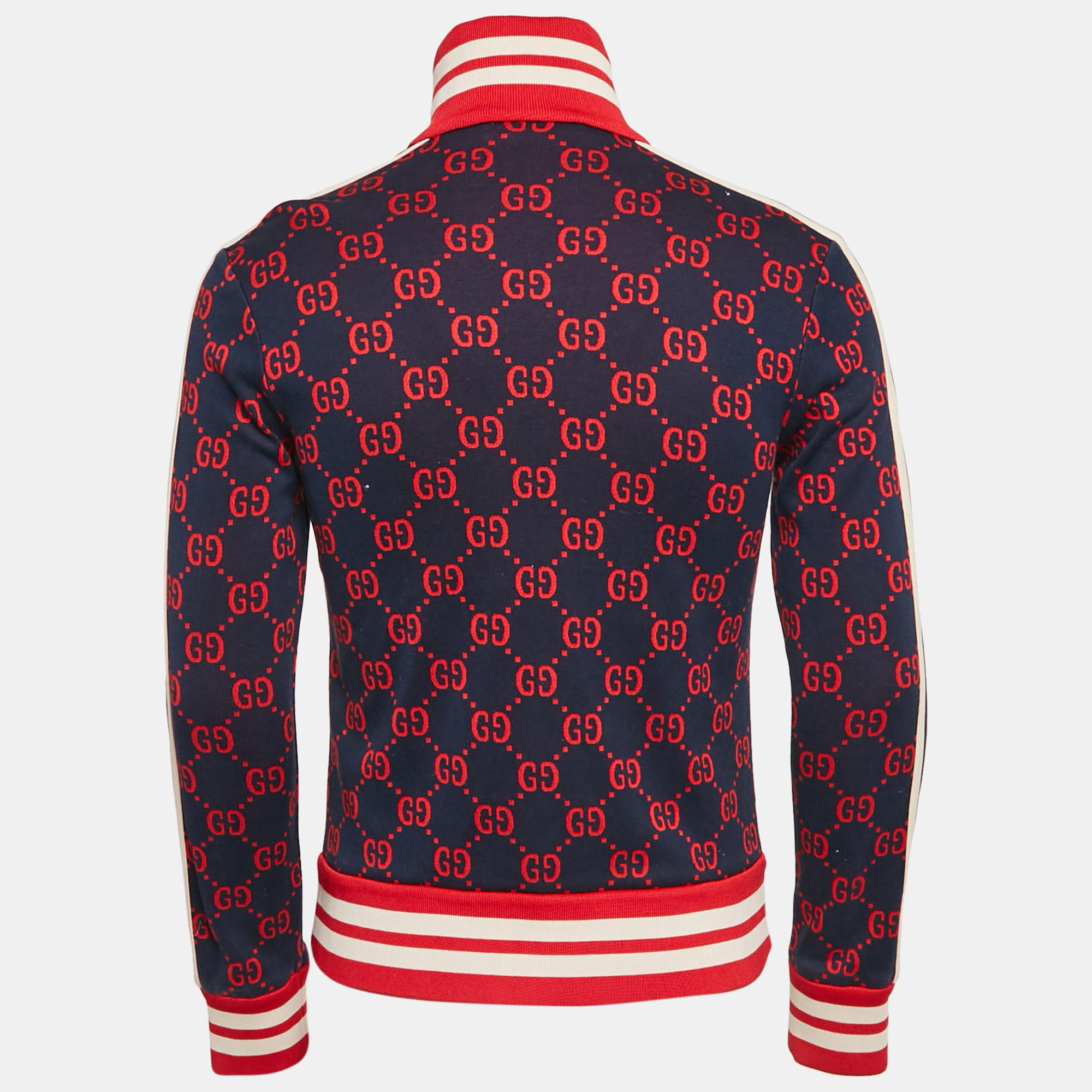 Gucci Navy Blue GG Jacquard Cotton Knit Zip-Up Jacket S