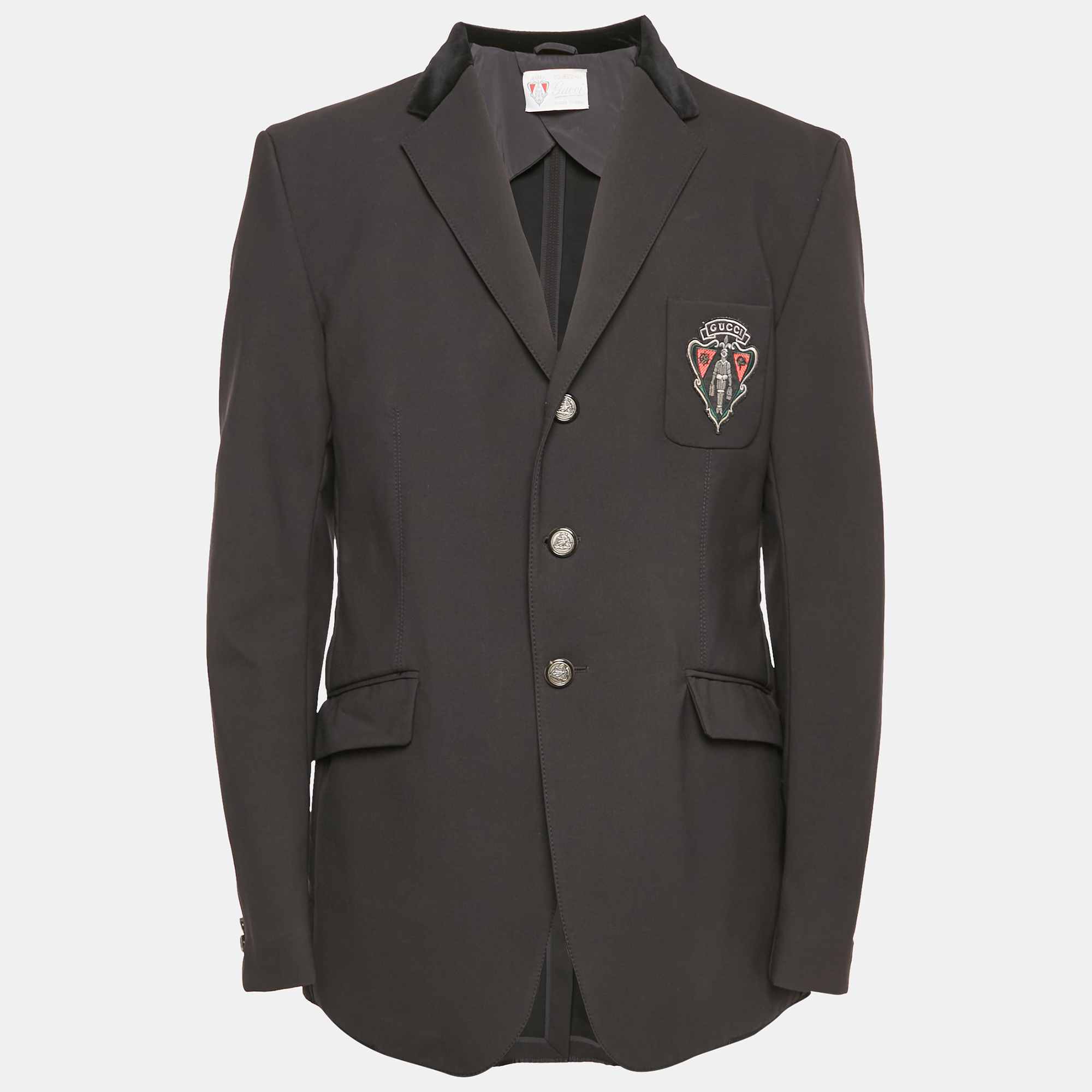 Gucci Black Velvet Collar Technical Crepe Detail Logo Embroidered Blazer XL
Gucci Black Velvet Collar Technical Crepe Detail Logo Embroidered Blazer XL