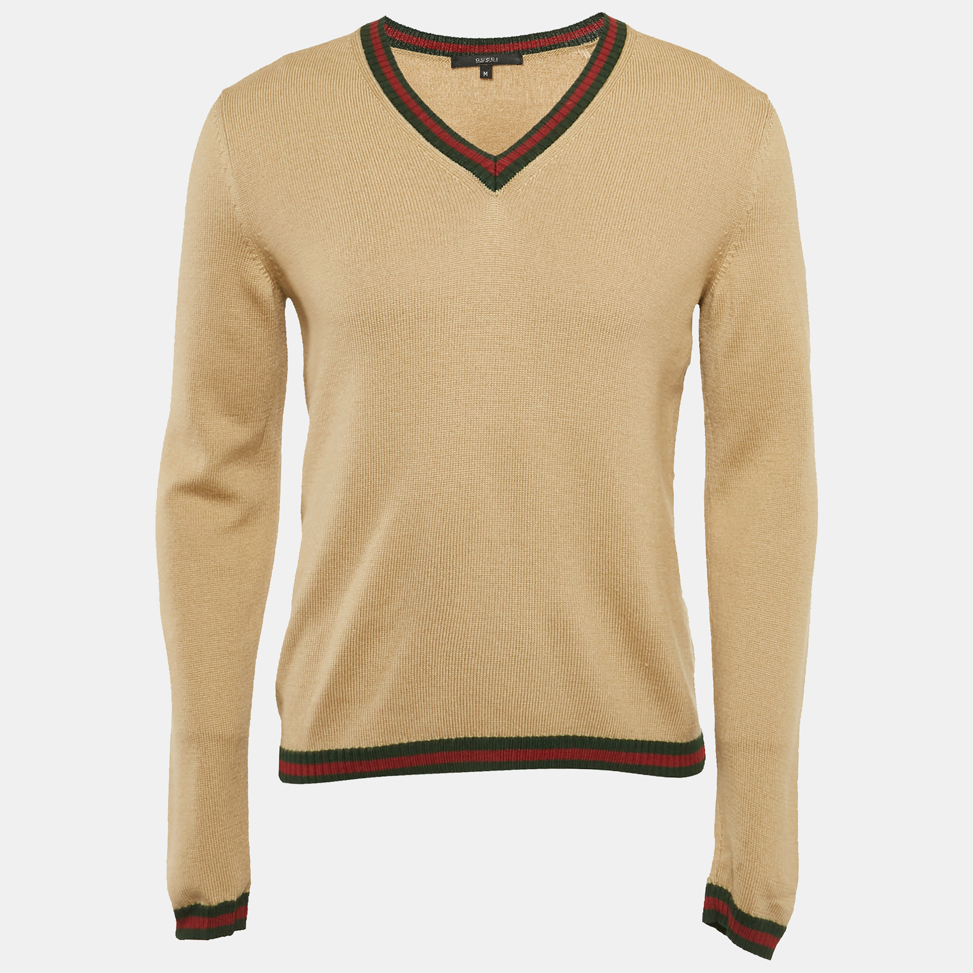Gucci Beige Wool Web Detail V-Neck Long Sleeve Unisex Sweater M
Gucci Beige Wool Web Detail V-Neck Long Sleeve Unisex Sweater M