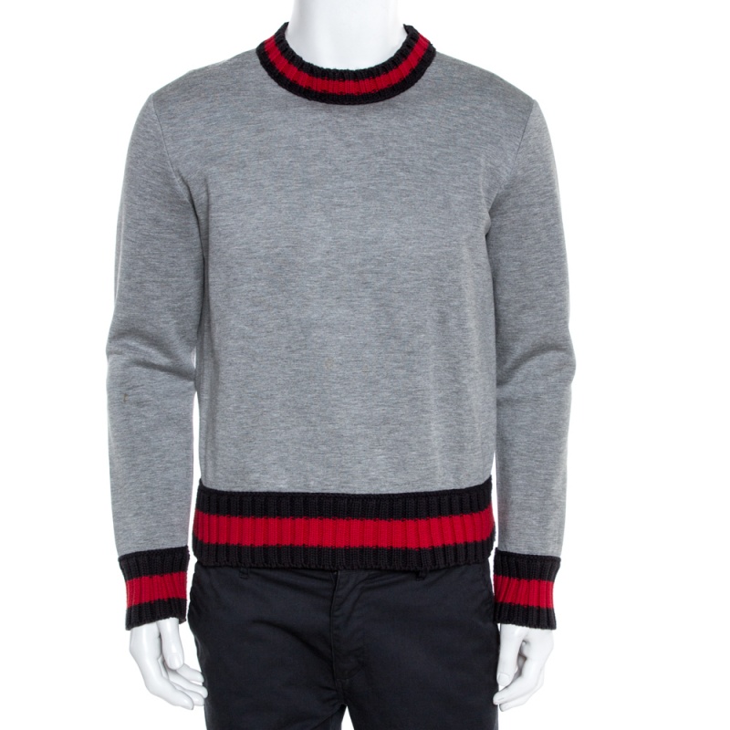 Gucci Grey Neoprene Contrast Trim Detail Sweatshirt S