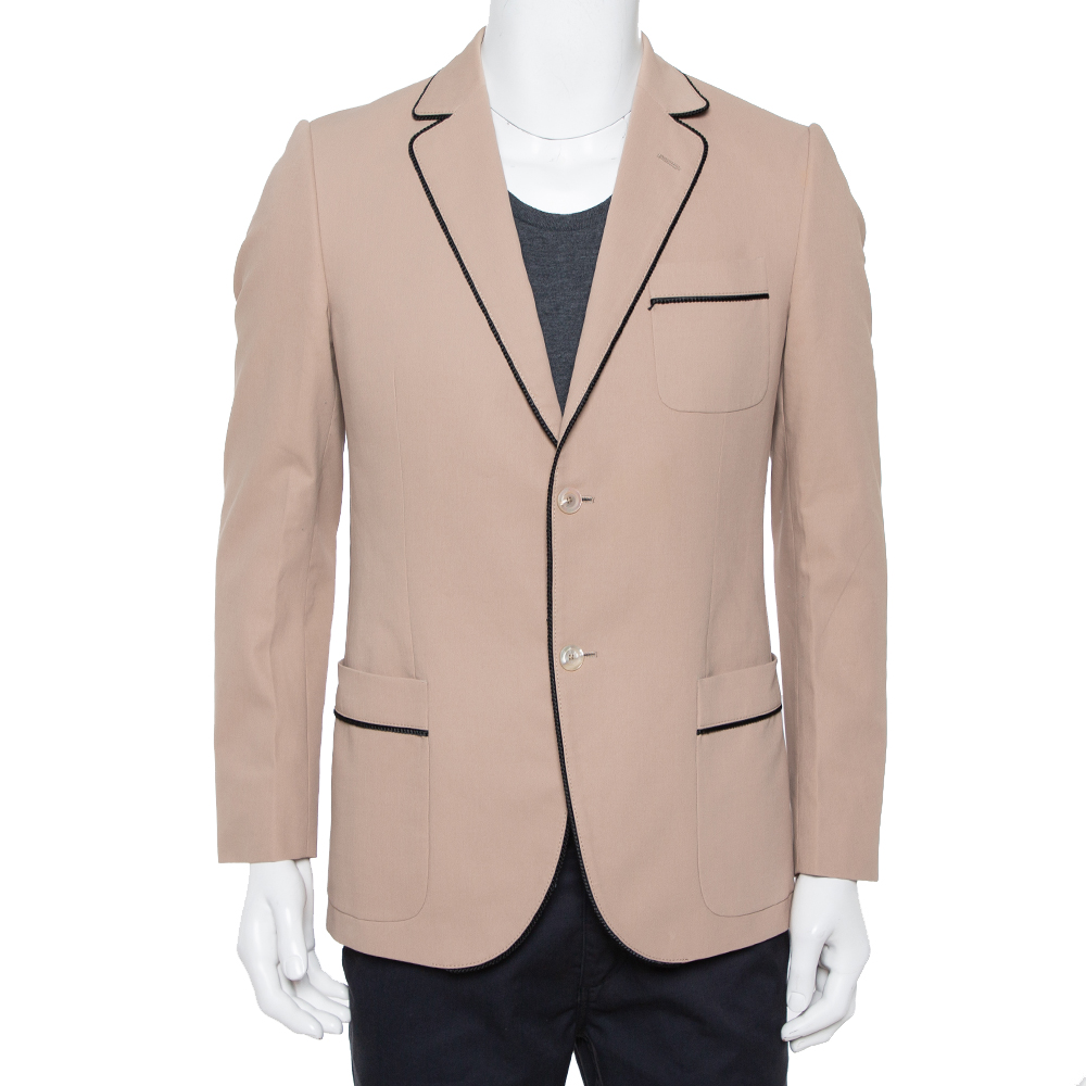 Gucci Salmon Pink Cotton Contrast Trim Detail Button Front Jacket L