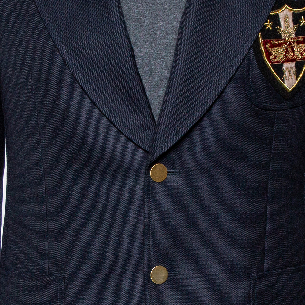 Gucci Navy Blue Wool & Mohair Chateau Marmont Embroidered Button Front Blazer M