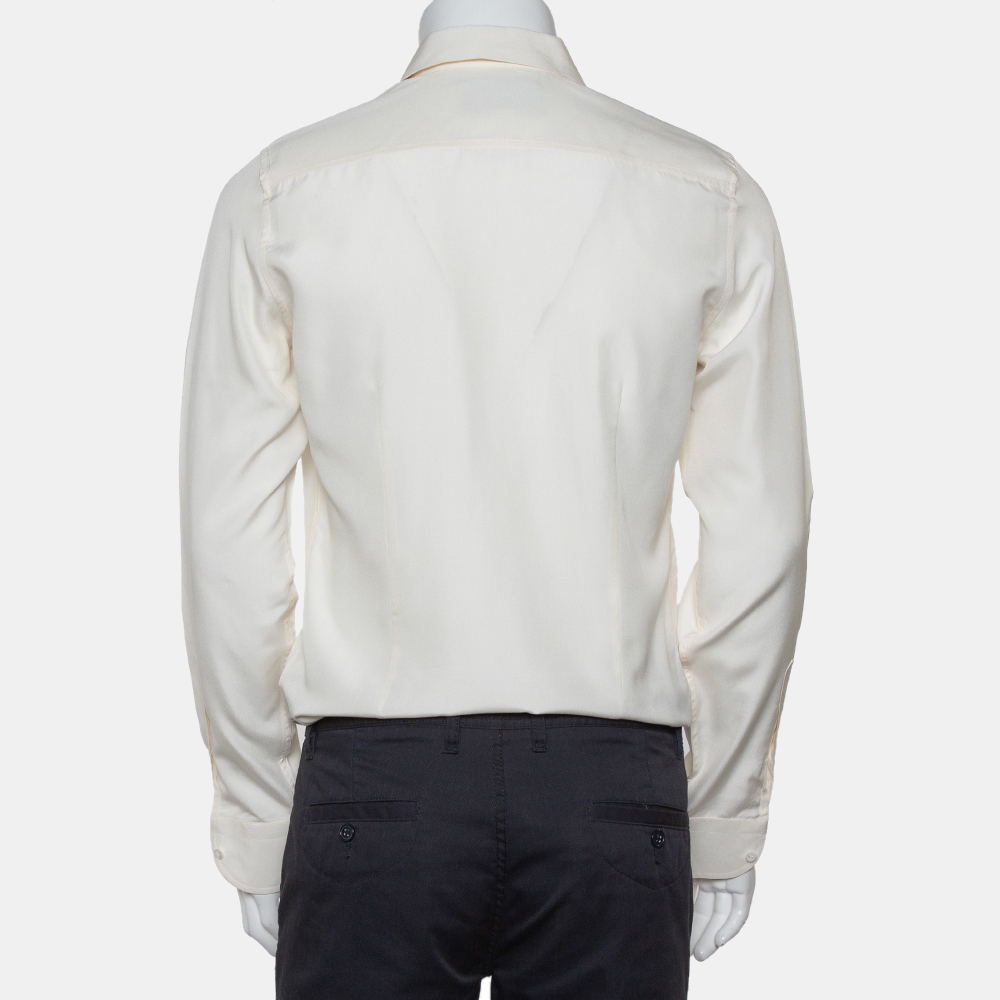 Gucci Cream Silk Pintuck Detail Button Front Skinny Shirt M