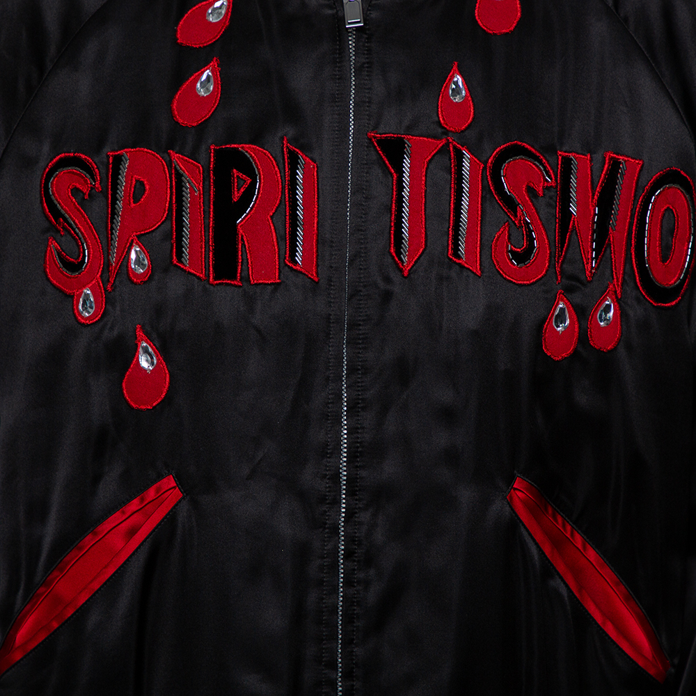Gucci Black Satin Contrast Trim Spiritismo Applique Detail Bomber Jacket M