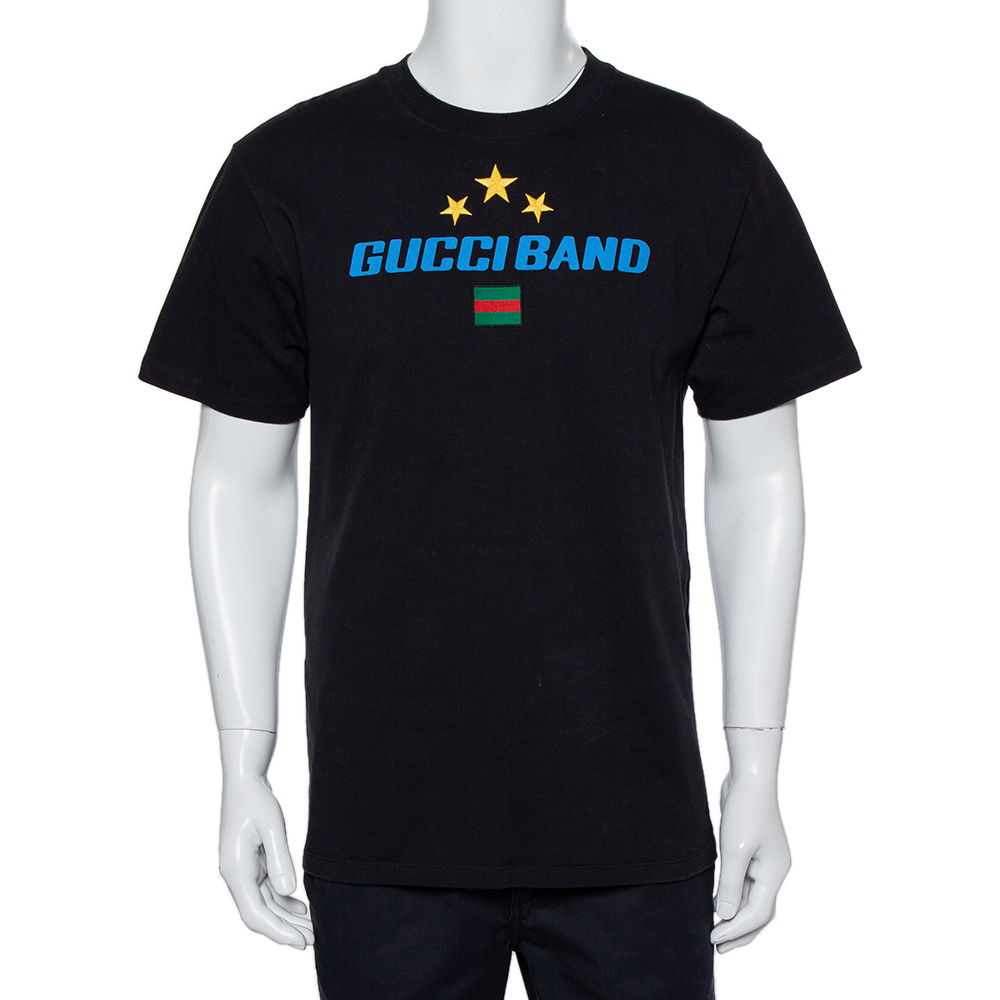 Gucci Black Band Print Cotton Oversized T-Shirt S
