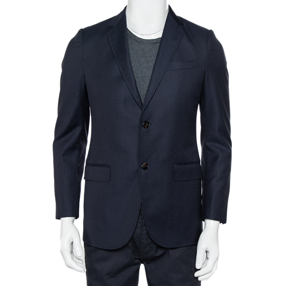 Gucci Navy Blue Dotted Wool Button Front Blazer S