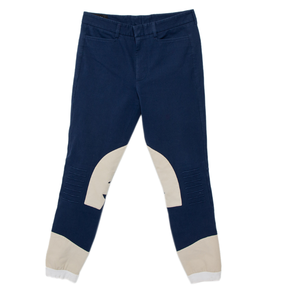 Gucci Navy Blue & Beige Cotton Patch Detail Tapered Leg Pants S