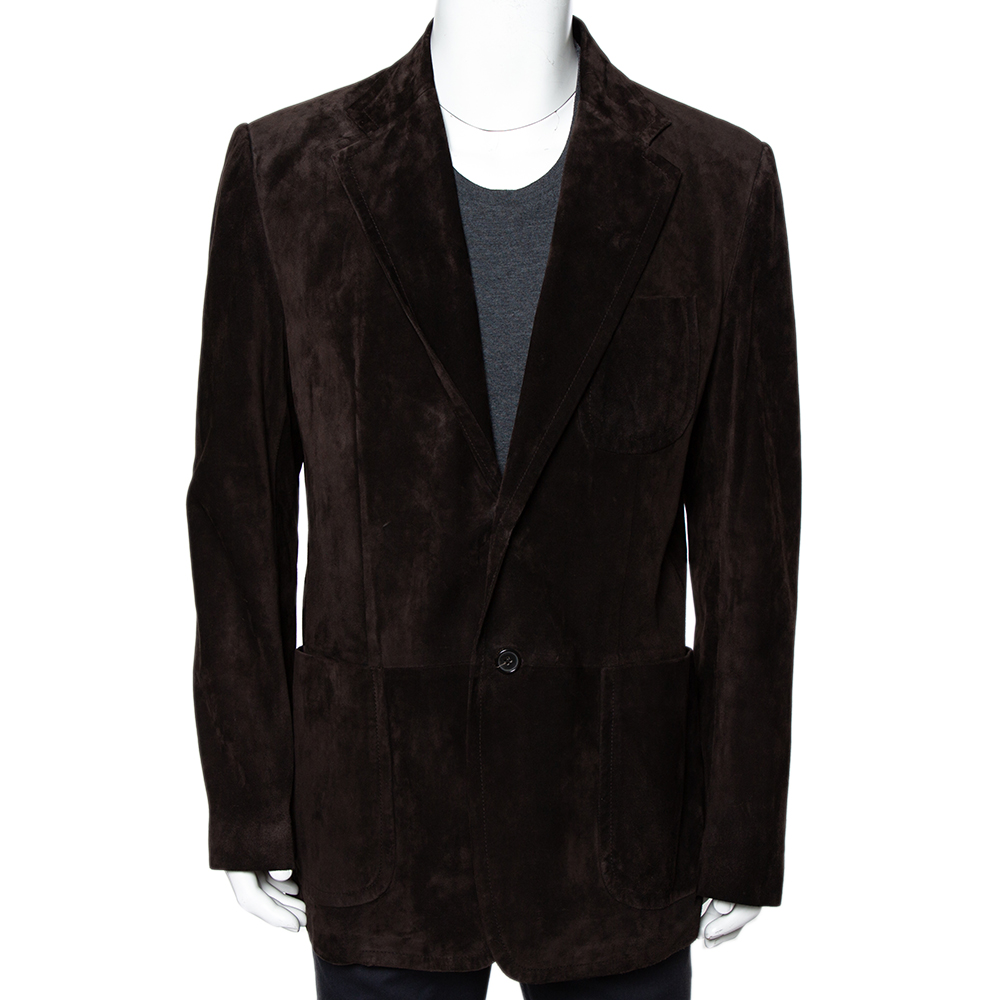 Gucci Brown Suede Button Front Long Jacket 3XL