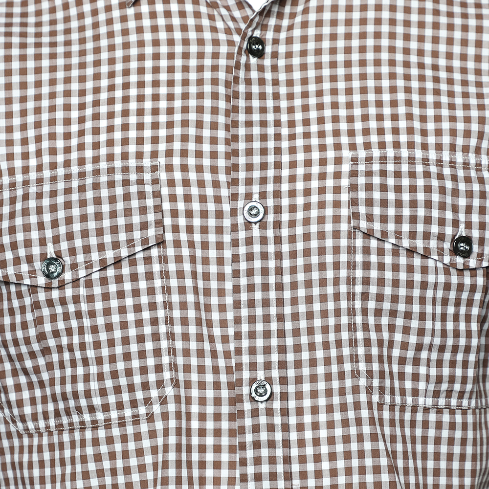 Gucci Brown Checkered Cotton Patch Pocket Detail Slim Fit Shirt M