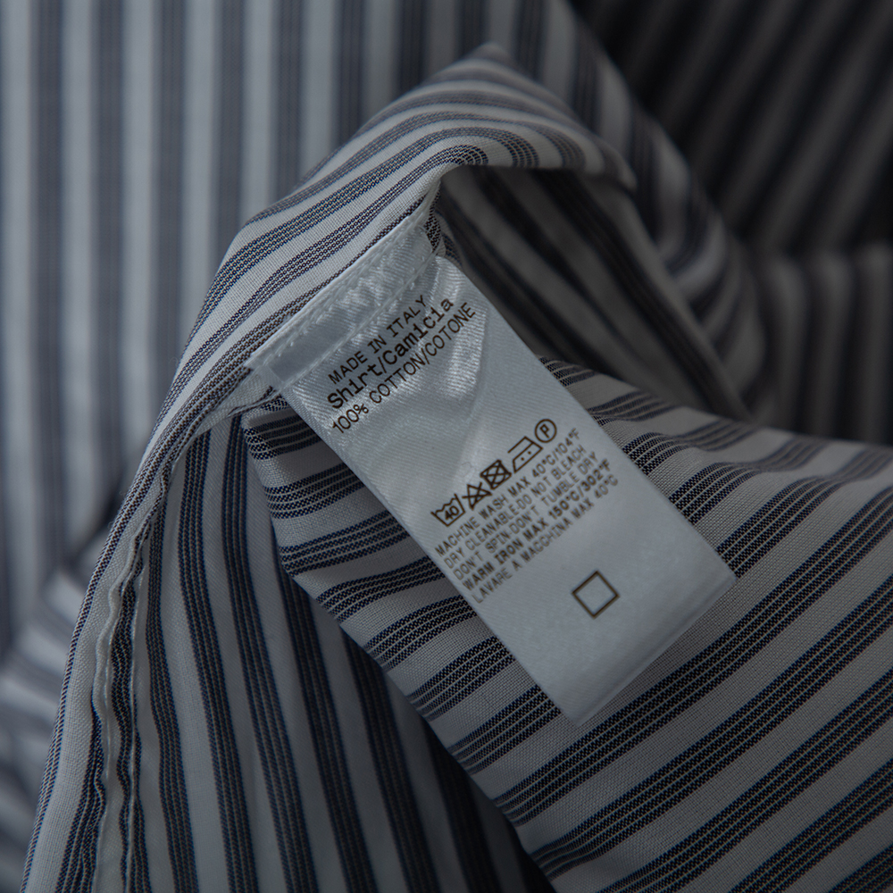 Gucci Grey Striped Cotton Pocket Logo Detail Button Front Shirt M