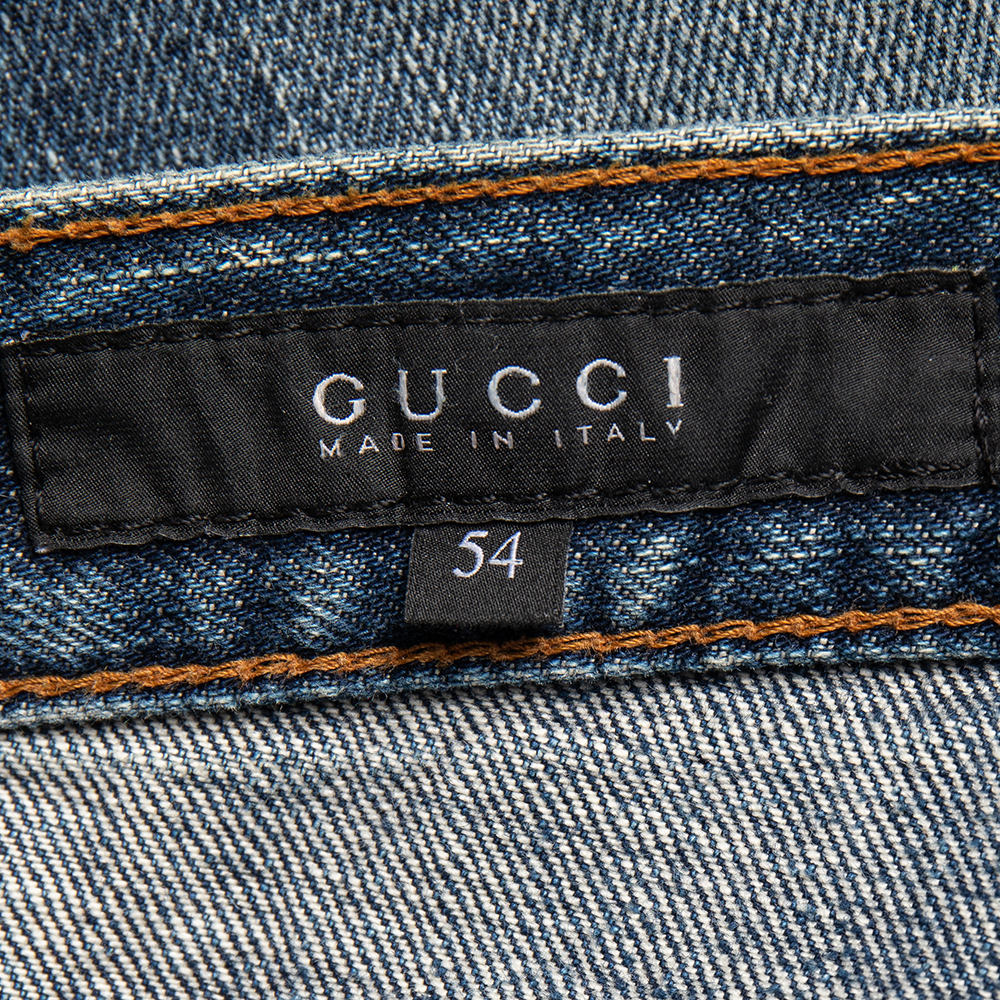 Gucci Blue Washed Denim Wide Leg Jeans XXL