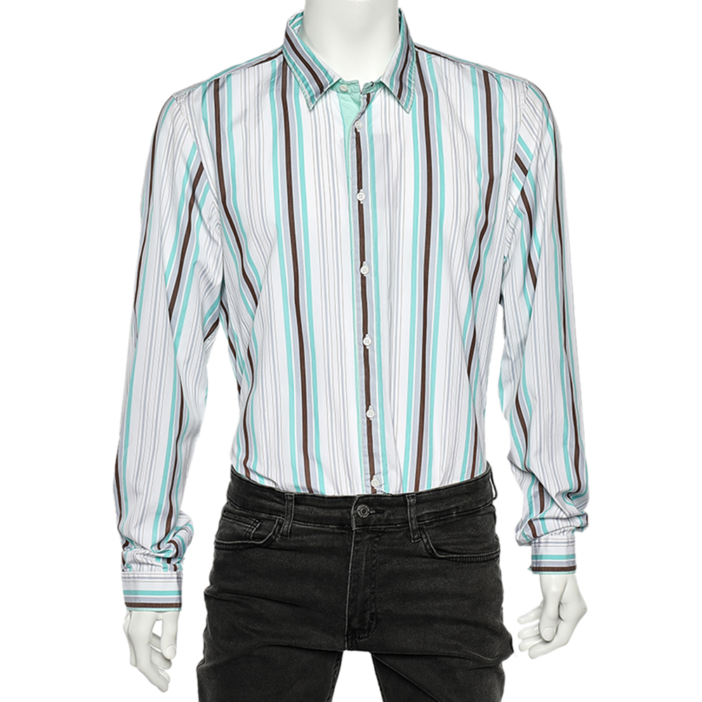 Gucci Multicolor Striped Cotton Button Front Skinny Shirt 3XL