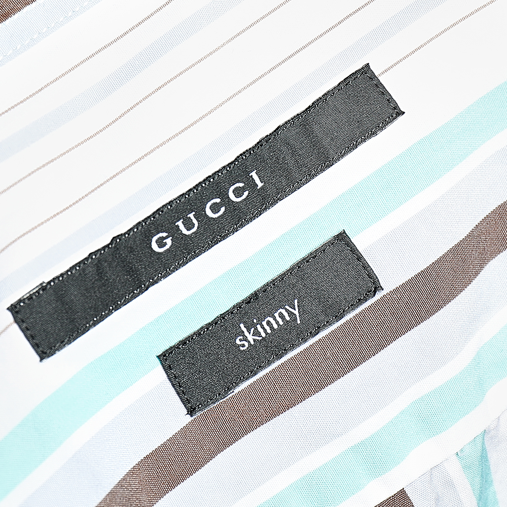 Gucci Multicolor Striped Cotton Button Front Skinny Shirt 3XL
