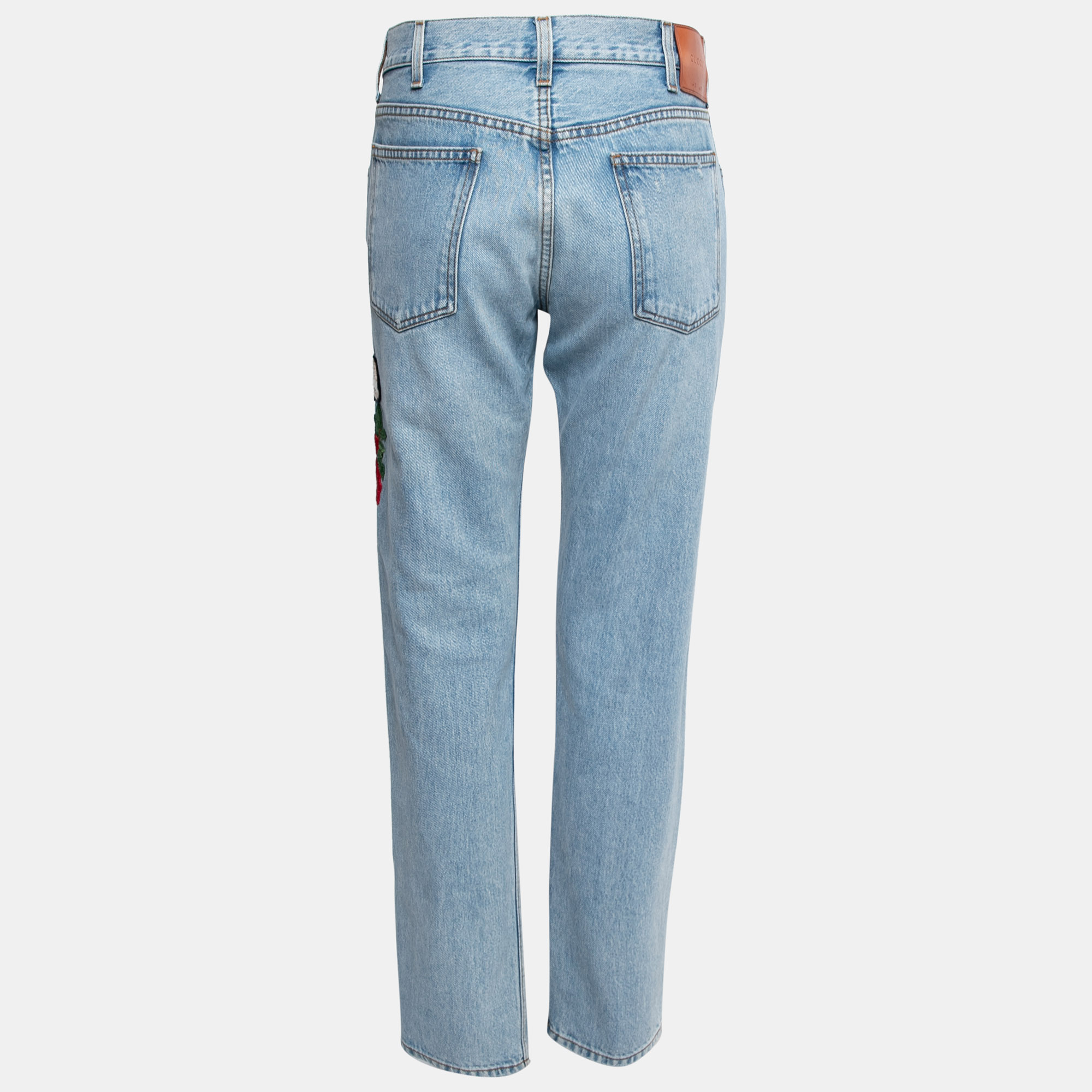 

Gucci Blue Denim Floral Bee Embroidered Tapered Jeans