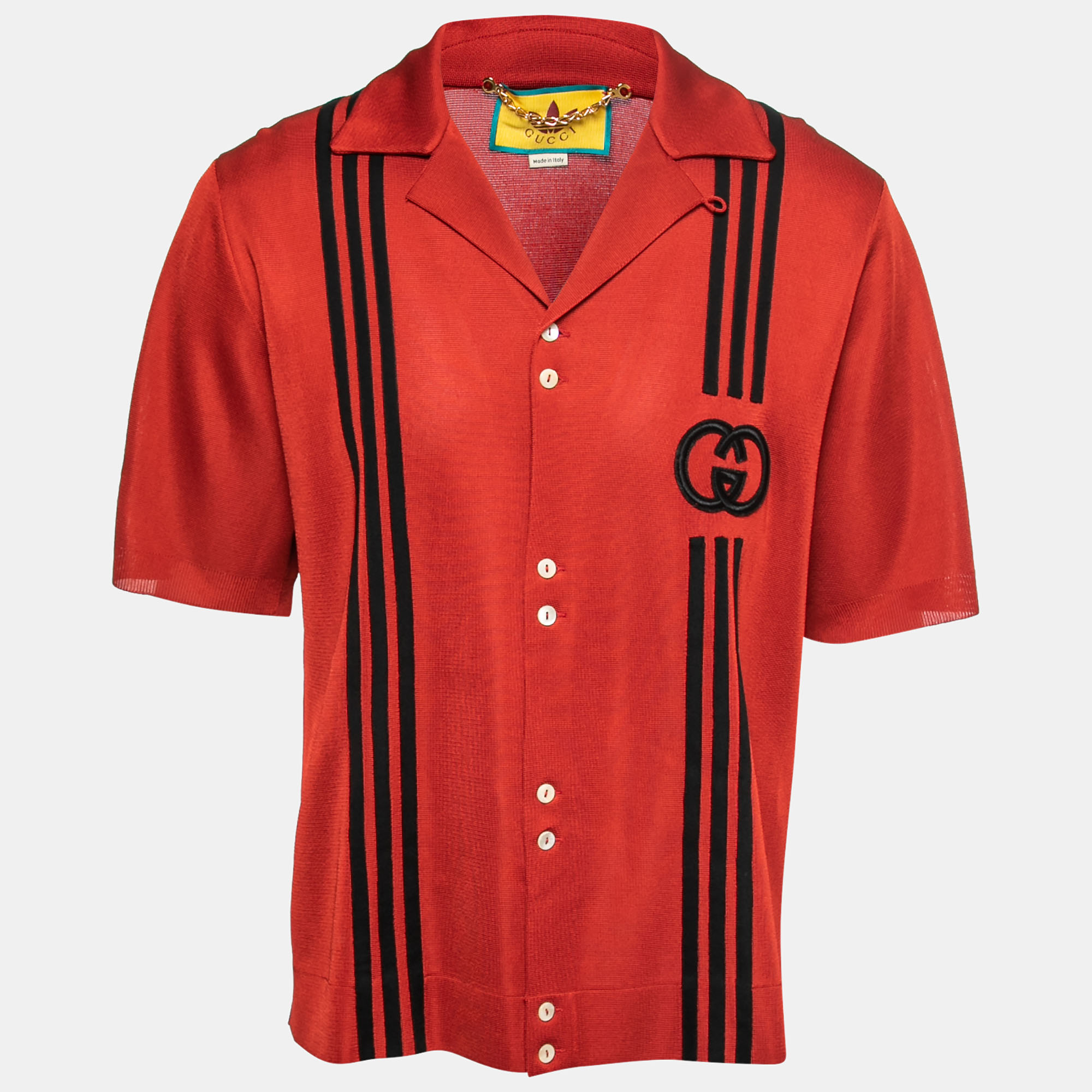 

Gucci X Adidas Red GG Monogram Knit Short-Sleeve Shirt