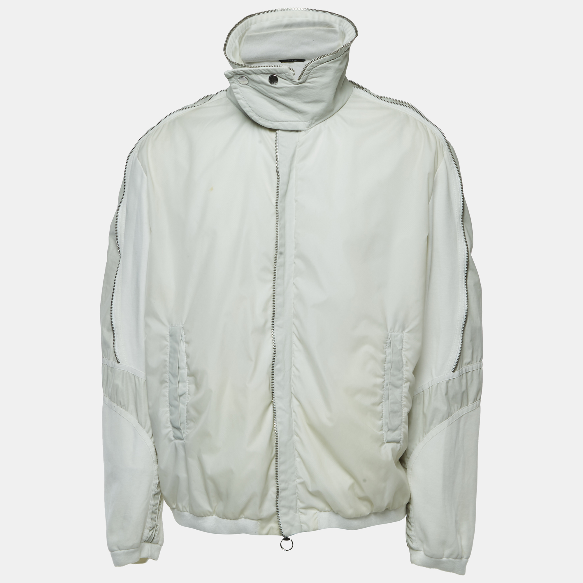 Gucci White Nylon Leather Trimmed Zip Front Jacket 4XL