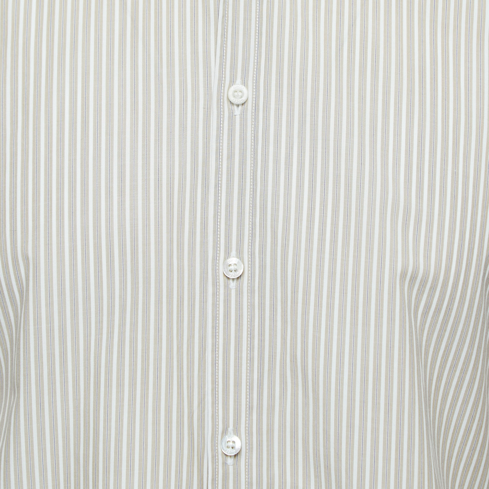 Gucci Beige Pinstripe Cotton Button Front Double Cuff Shirt M