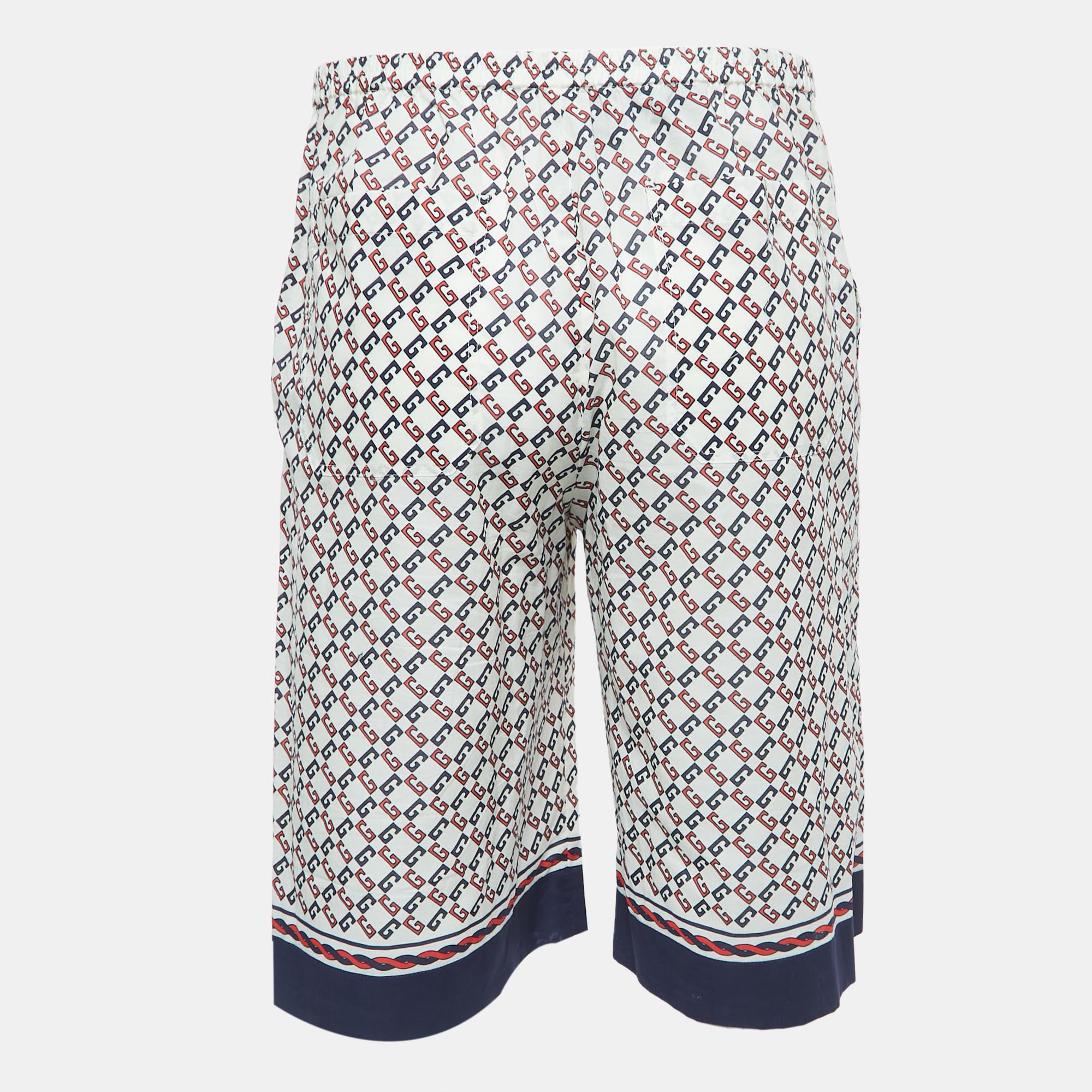 Gucci Cream Geometric G Print Cotton Muslin Shorts M