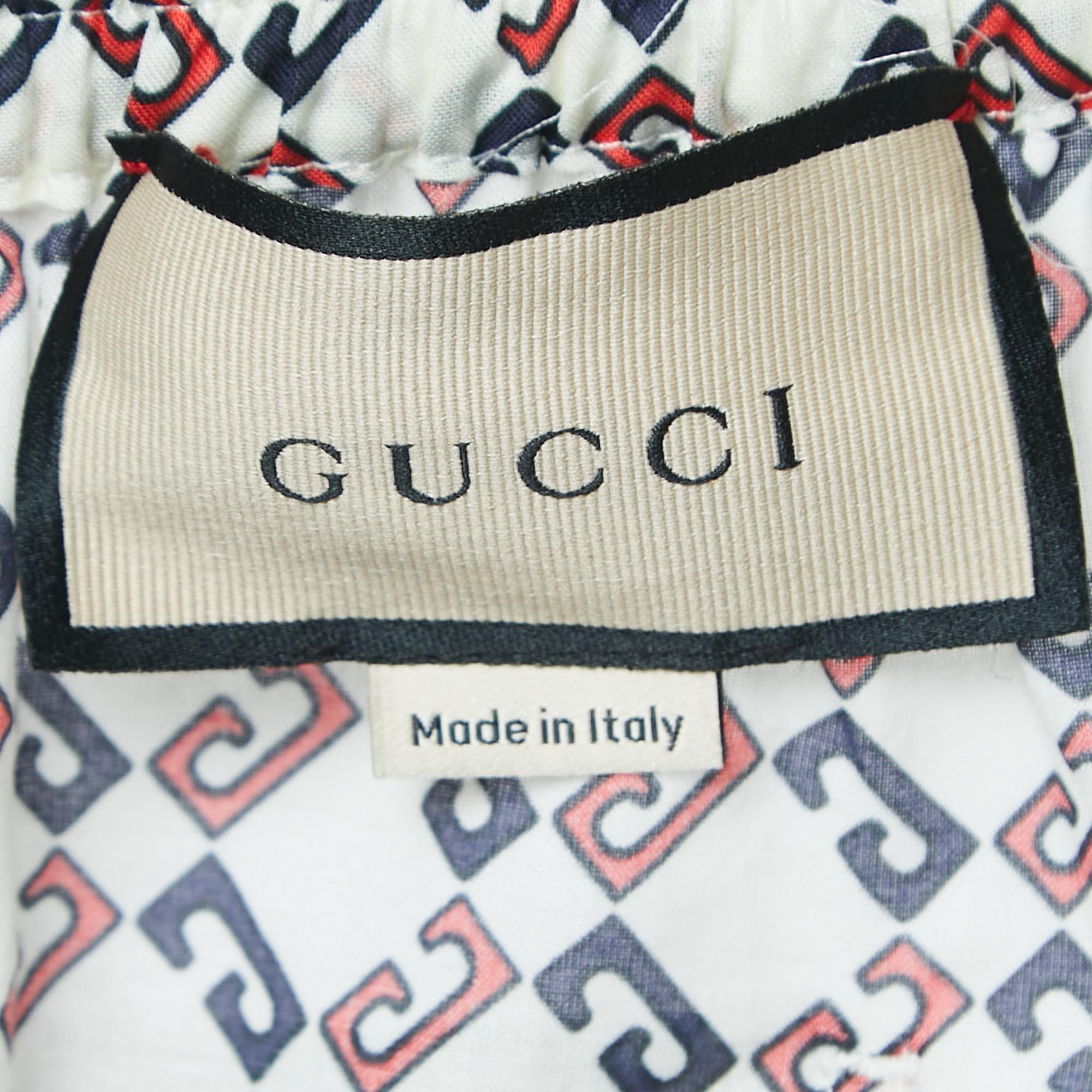 Gucci Cream Geometric G Print Cotton Muslin Shorts M