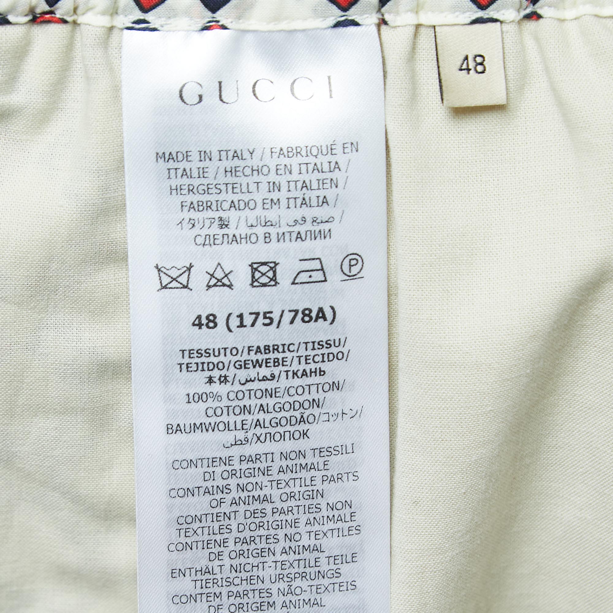 Gucci Cream Geometric G Print Cotton Muslin Shorts M