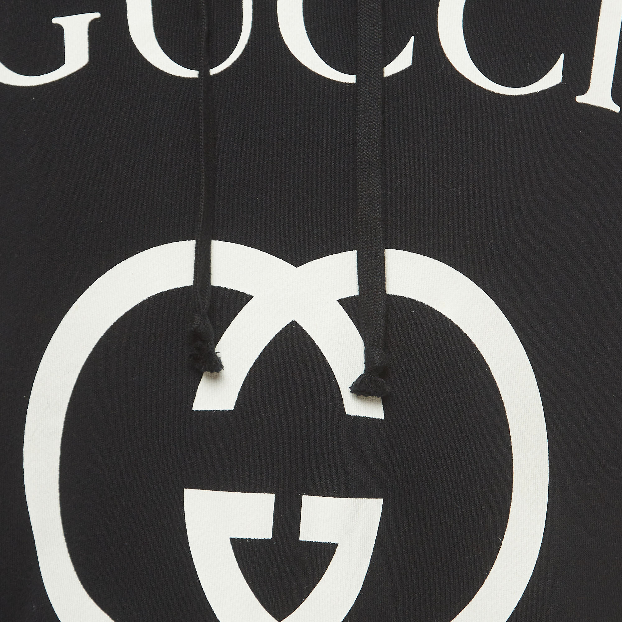 Gucci Black Logo Printed Cotton Knit Hooded Sweatshirt XS