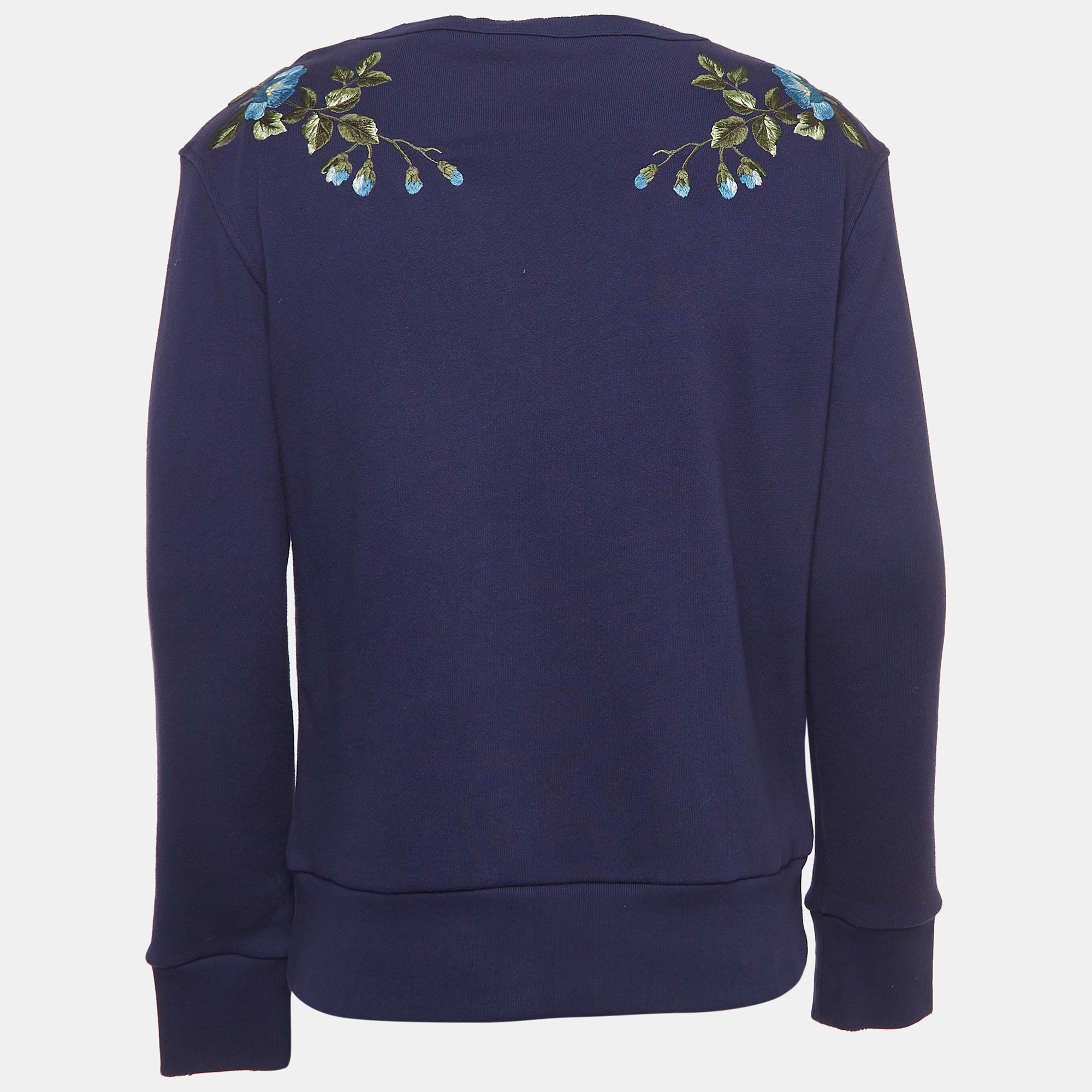 Gucci Blue Embroidered Cotton Crewneck Sweatshirt XS