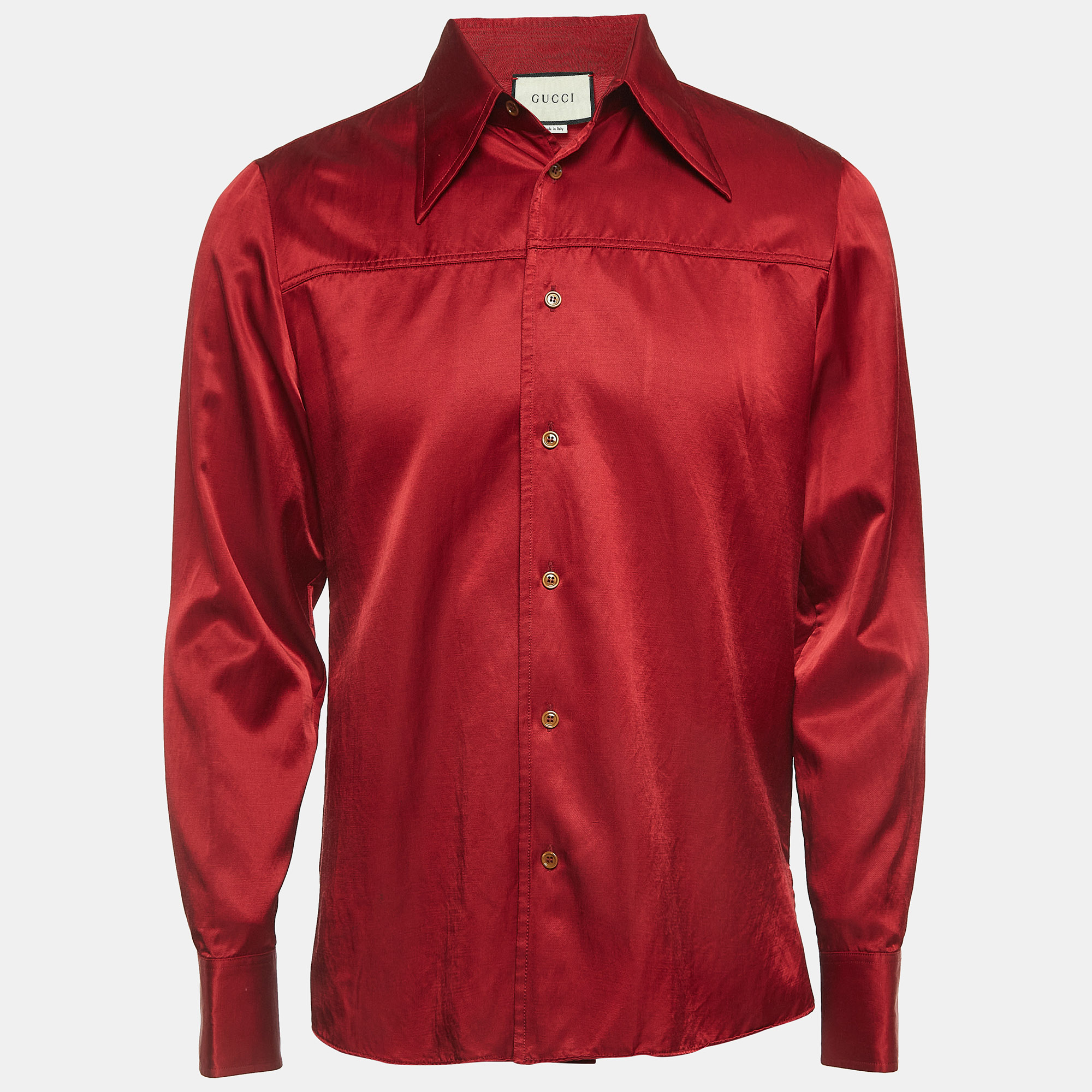 Gucci Red Embroidered Satin Oversized Shirt S