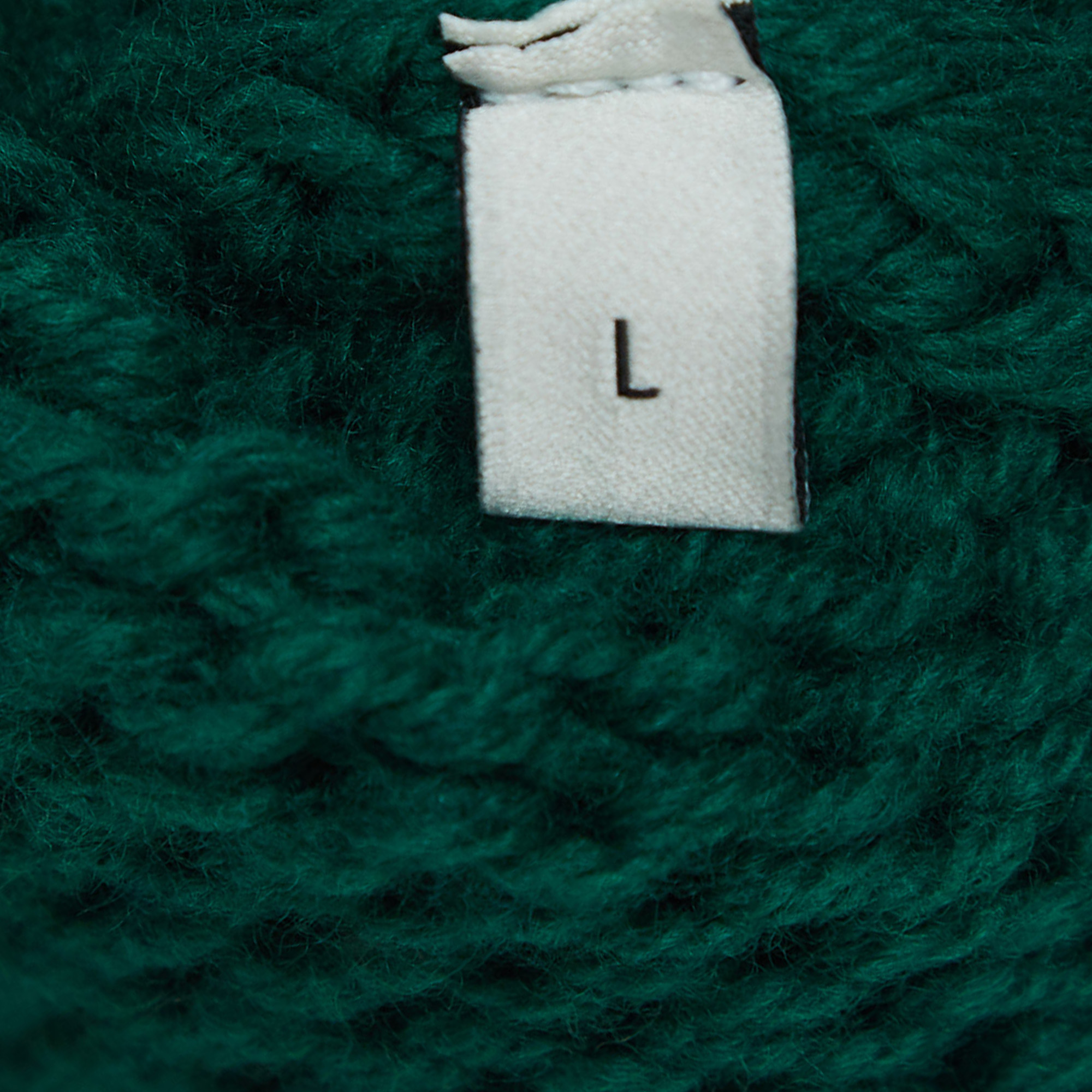 Gucci Green Wool Cable Knit V-Neck Sweater L