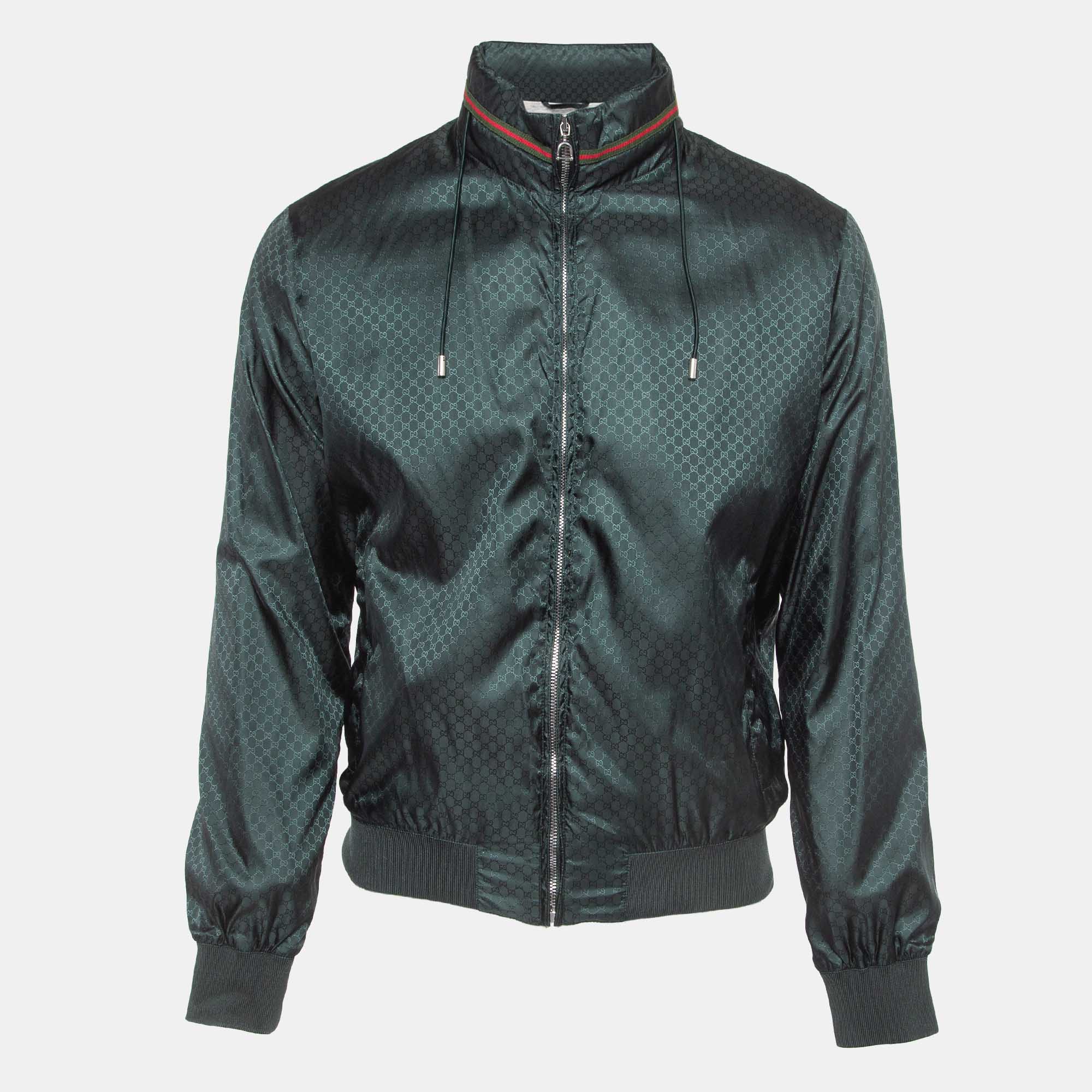 Gucci green gg monogram synthetic bomber jacket m