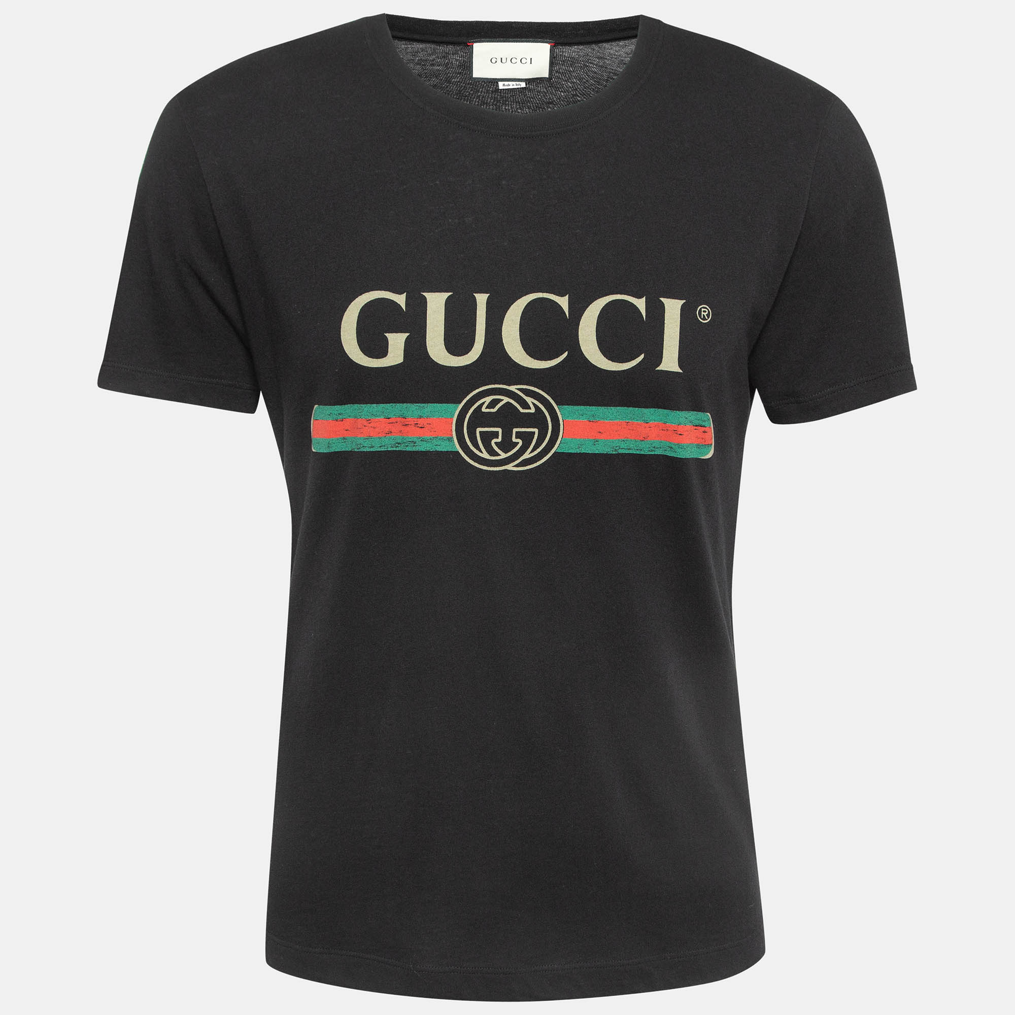 Gucci black logo print cotton distressed t-shirt xs