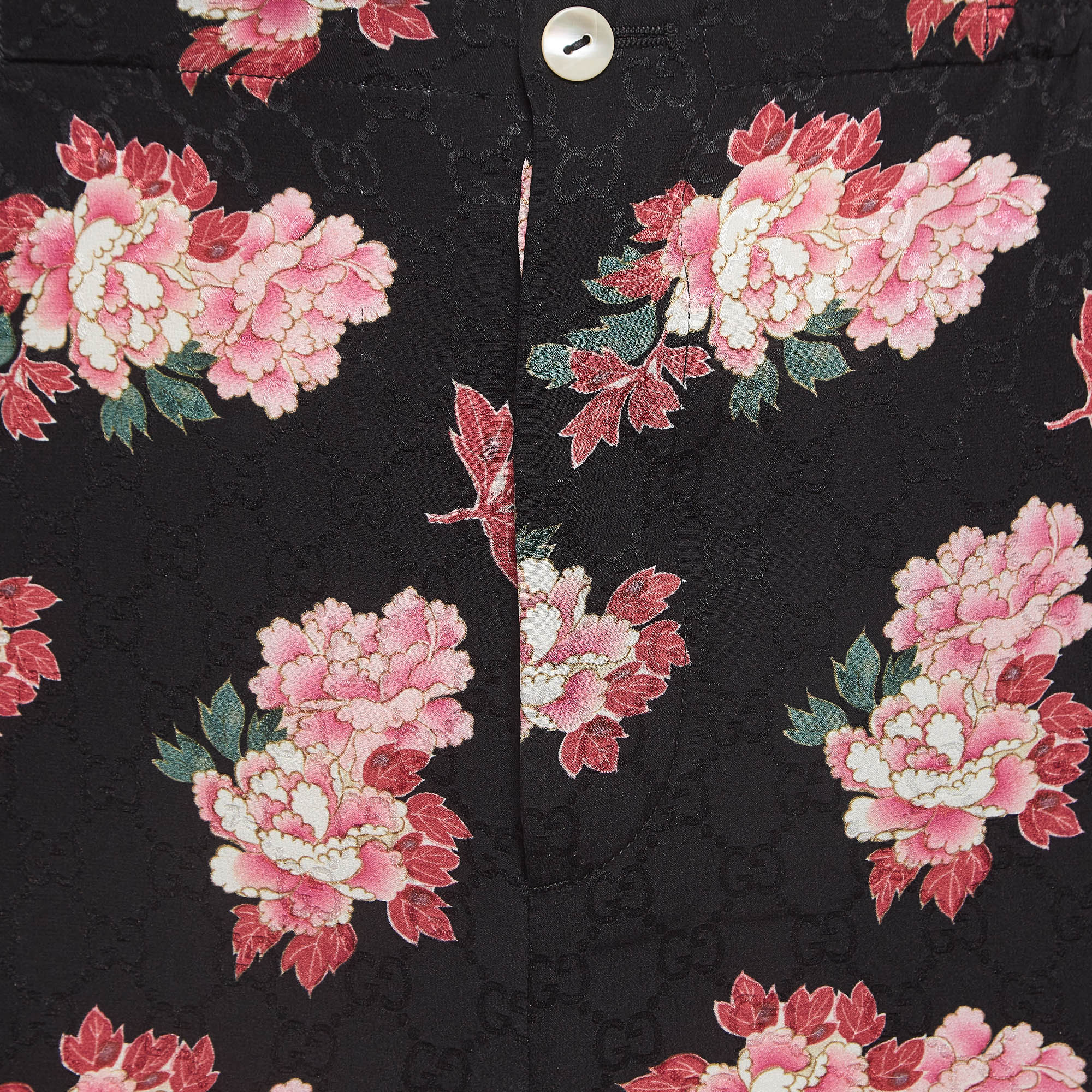 Gucci Black Floral Print Silk Shorts XS