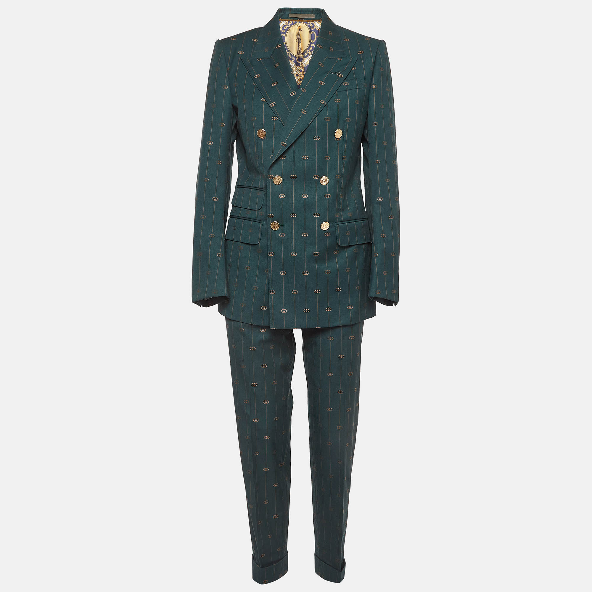 Gucci green pinstripe wool blazer and pants suit xs/s