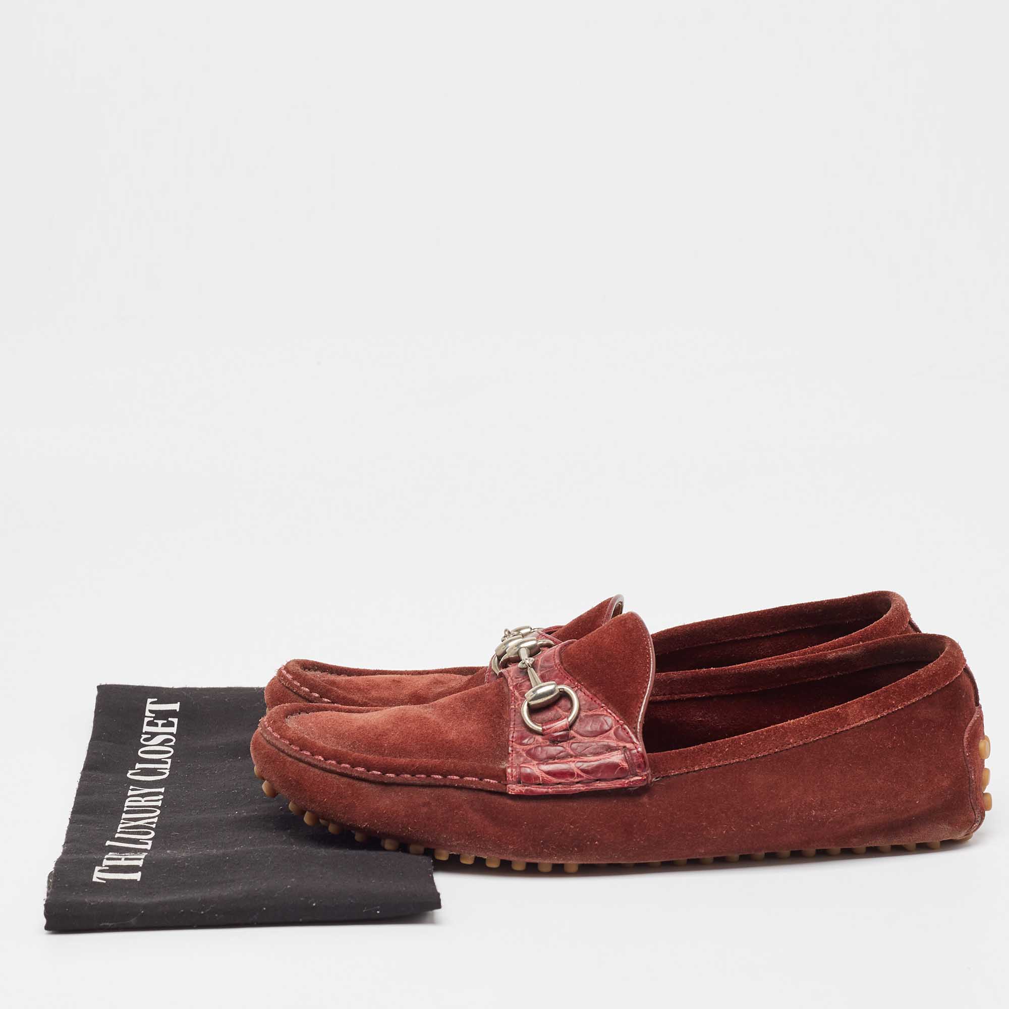 Gucci Burgundy Suede Slip On Loafers Size 43