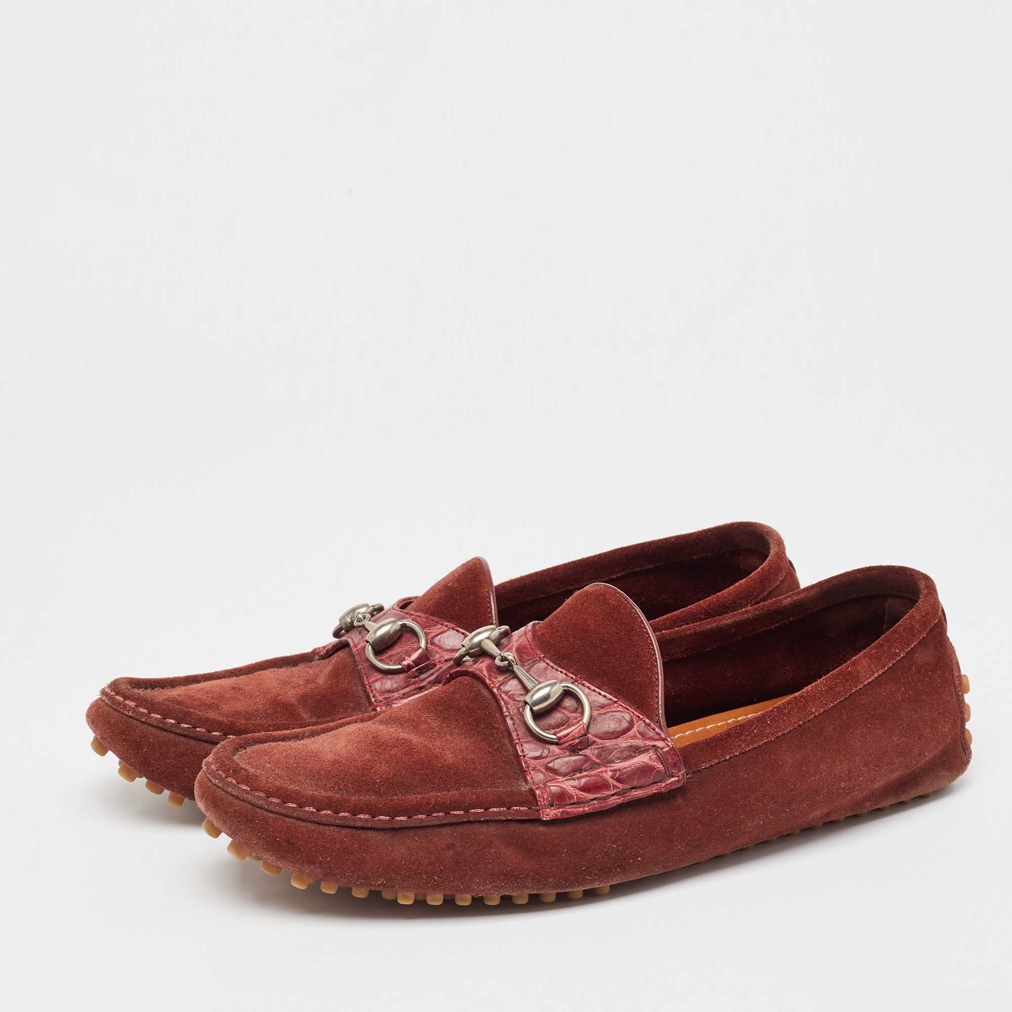 Gucci Burgundy Suede Slip On Loafers Size 43