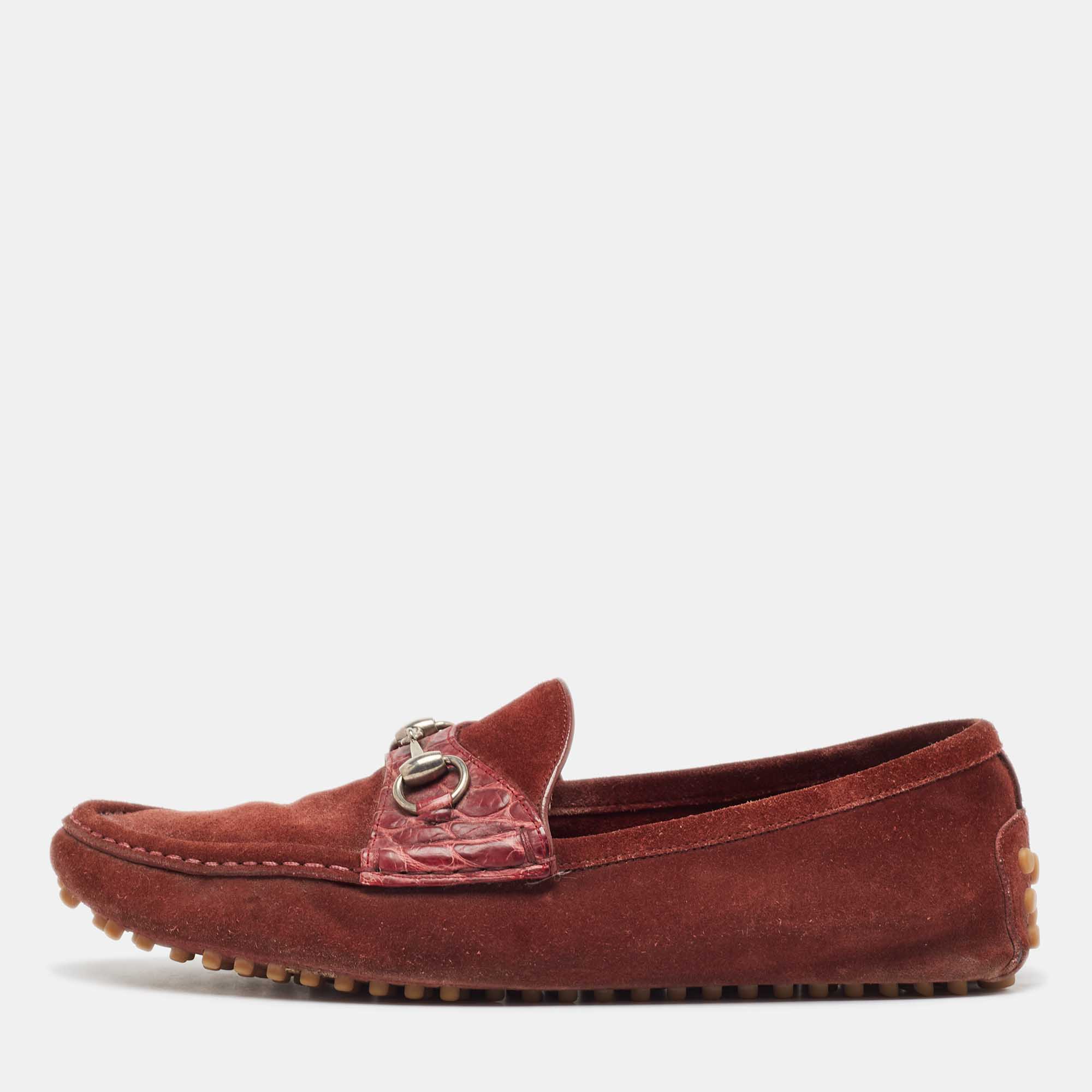 Gucci burgundy suede slip on loafers size 43