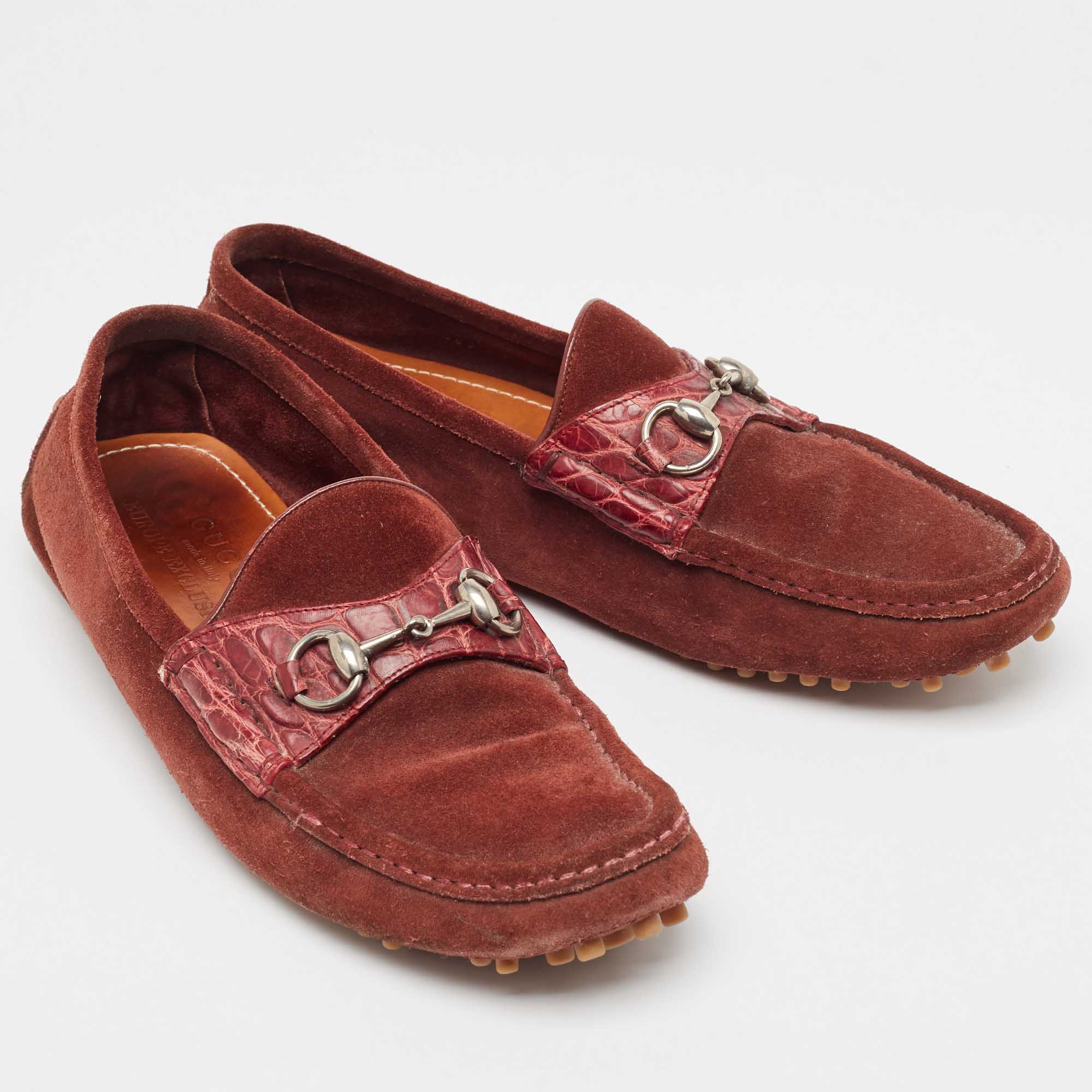 Gucci Burgundy Suede Slip On Loafers Size 43