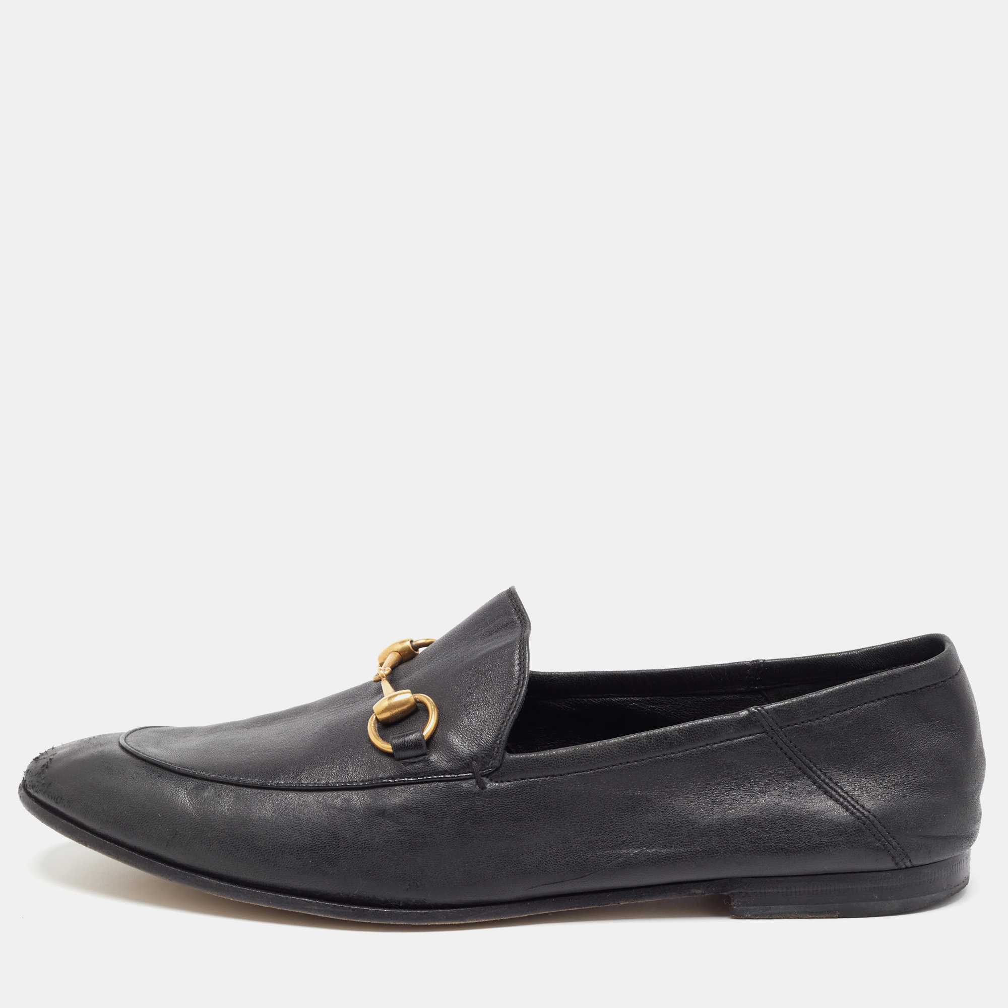 Gucci black leather jordaan loafers size 44