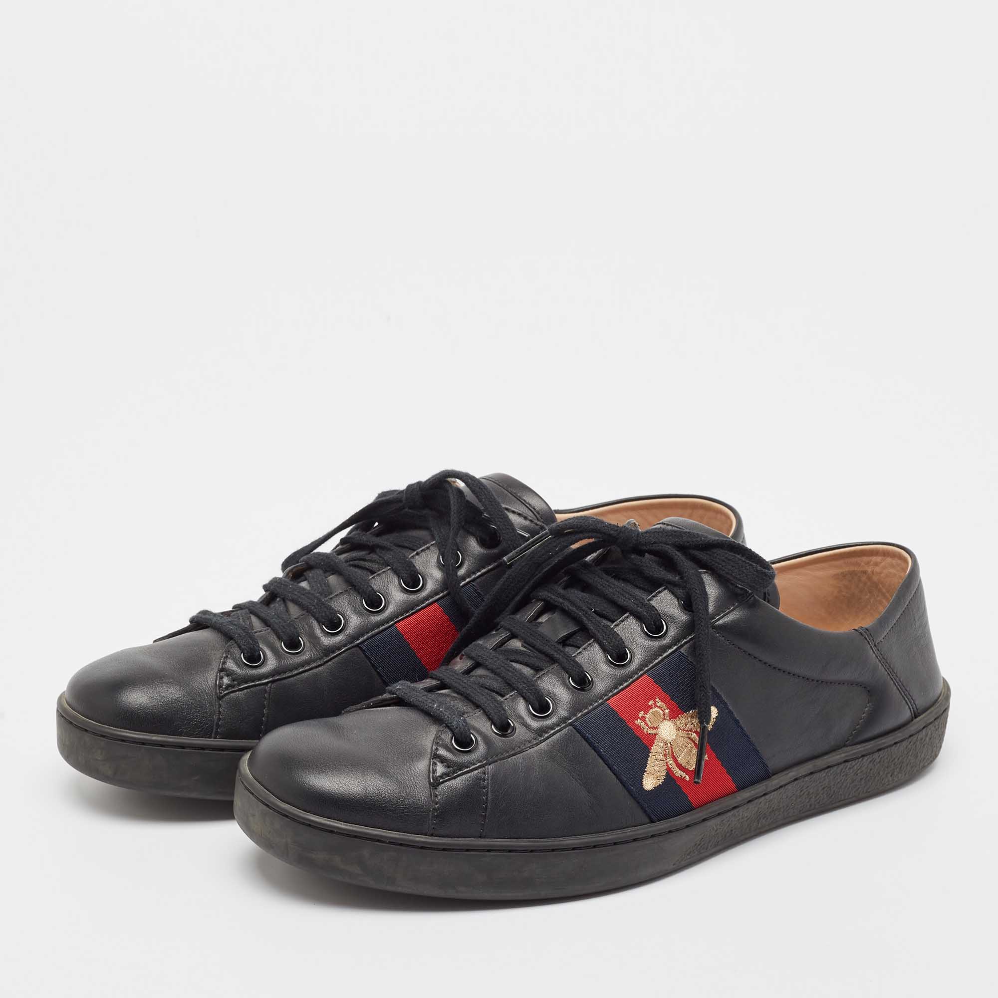 Gucci Black Leather Web Ace Sneakers  Sneakers Size 43