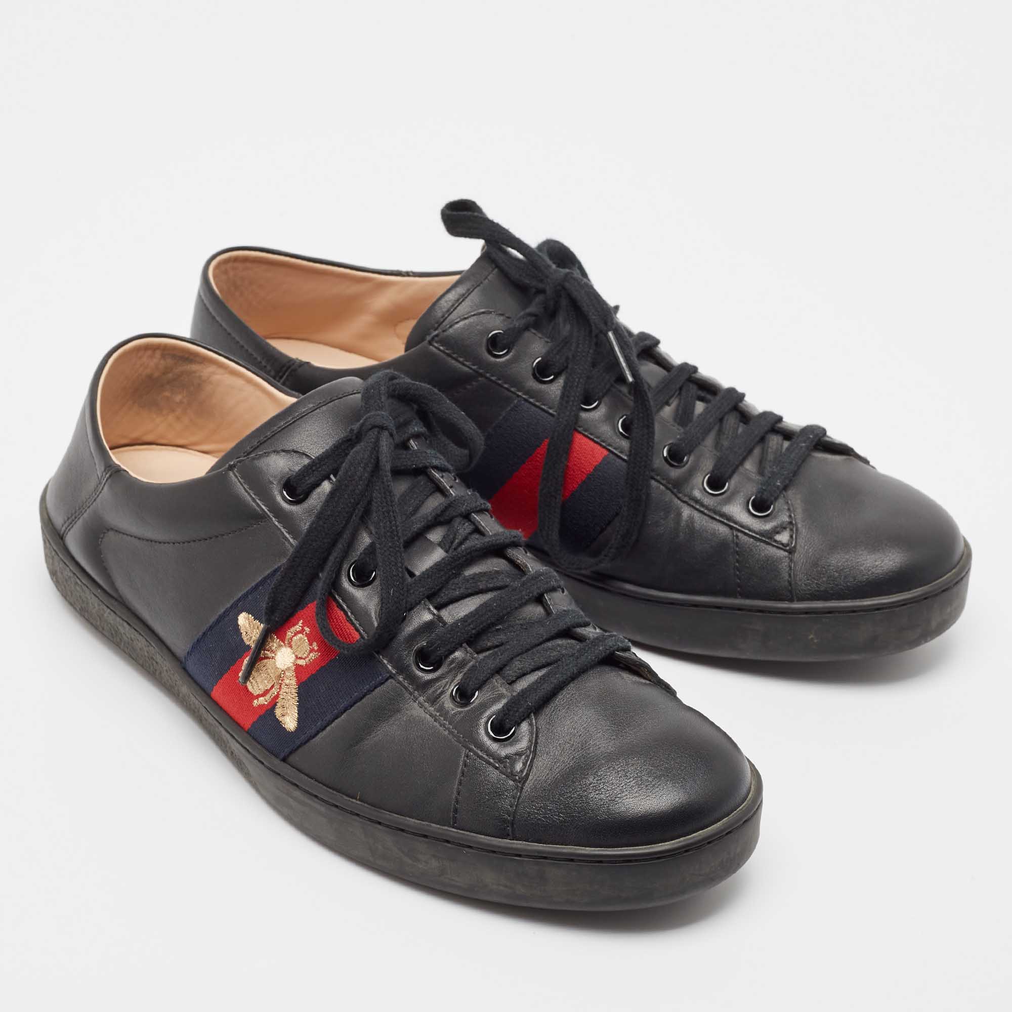 Gucci Black Leather Web Ace Sneakers  Sneakers Size 43