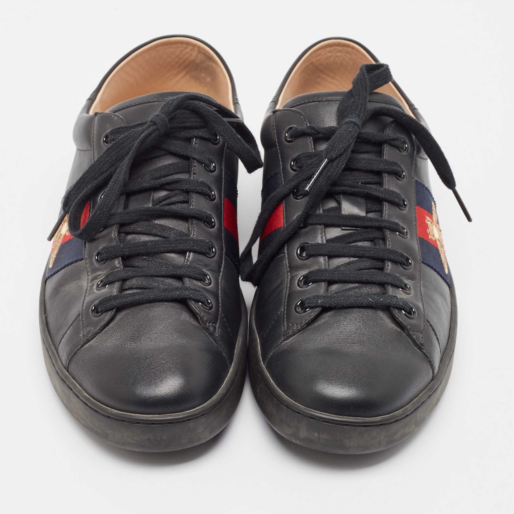 Gucci Black Leather Web Ace Sneakers  Sneakers Size 43