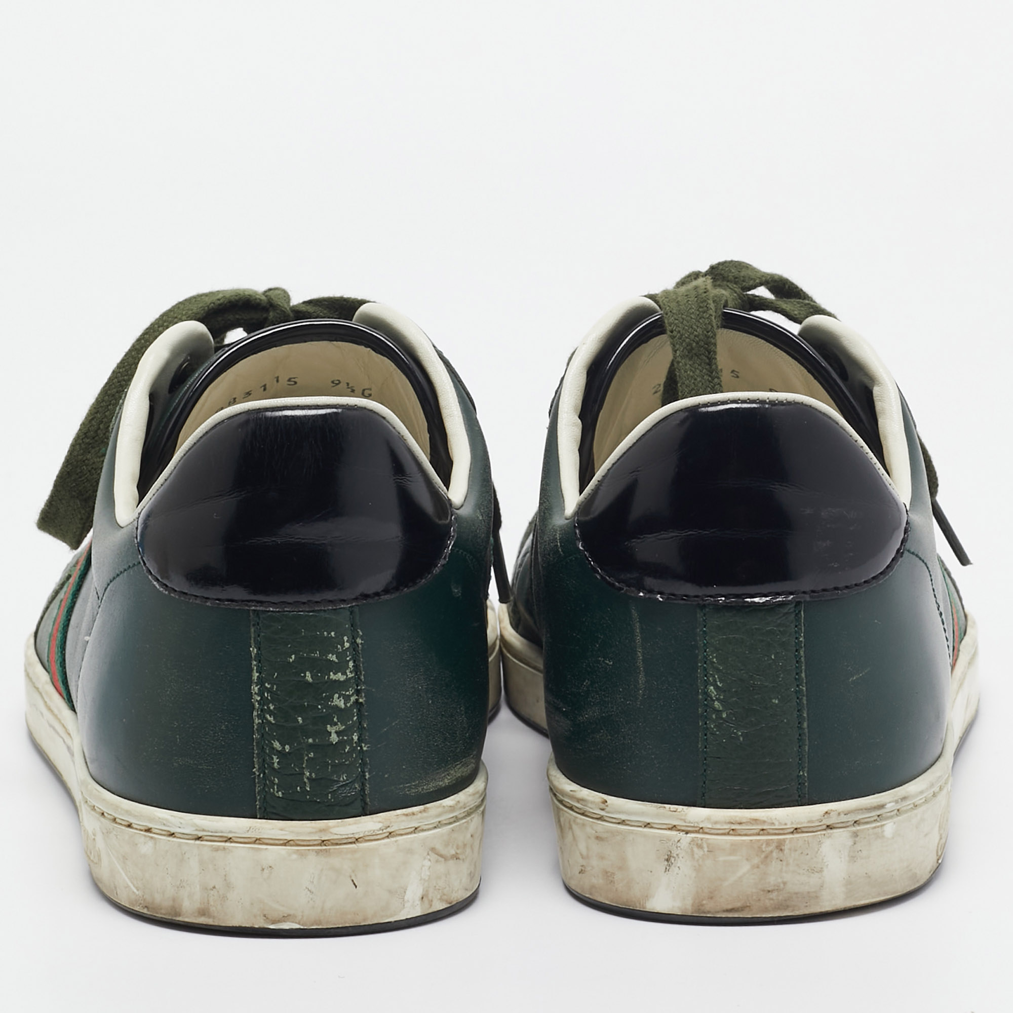 Gucci Green Leather Web Low Ace Top Sneakers Size 43.5