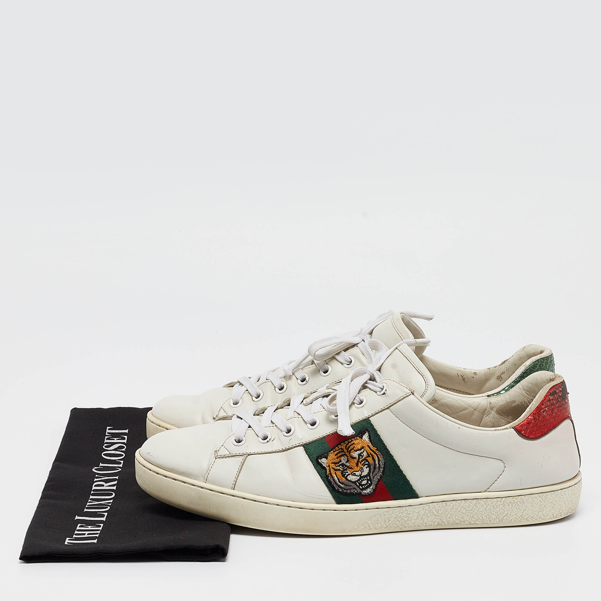 Gucci White Leather Web Ace Sneakers Size 46