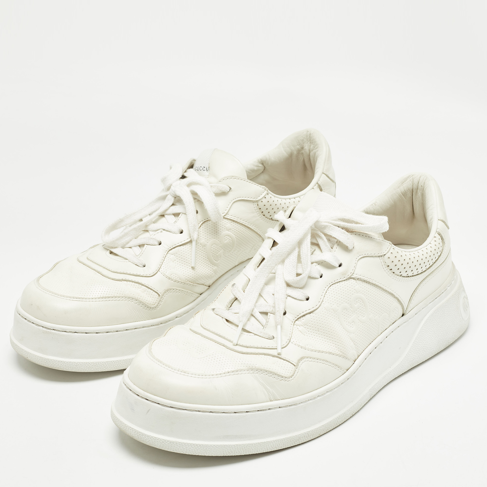 Gucci Cream Leather GG Embossed Sneakers Size 46