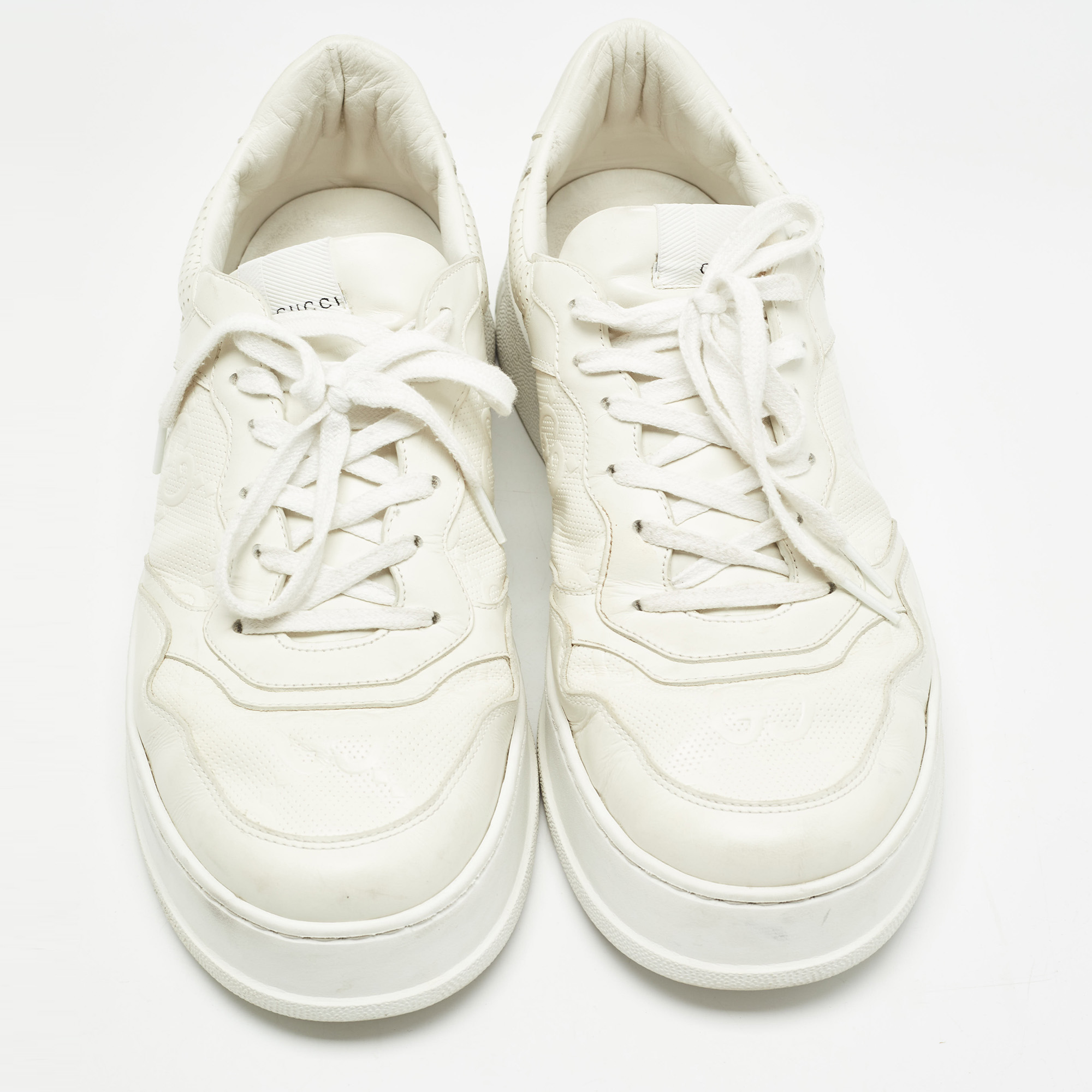 Gucci Cream Leather GG Embossed Sneakers Size 46