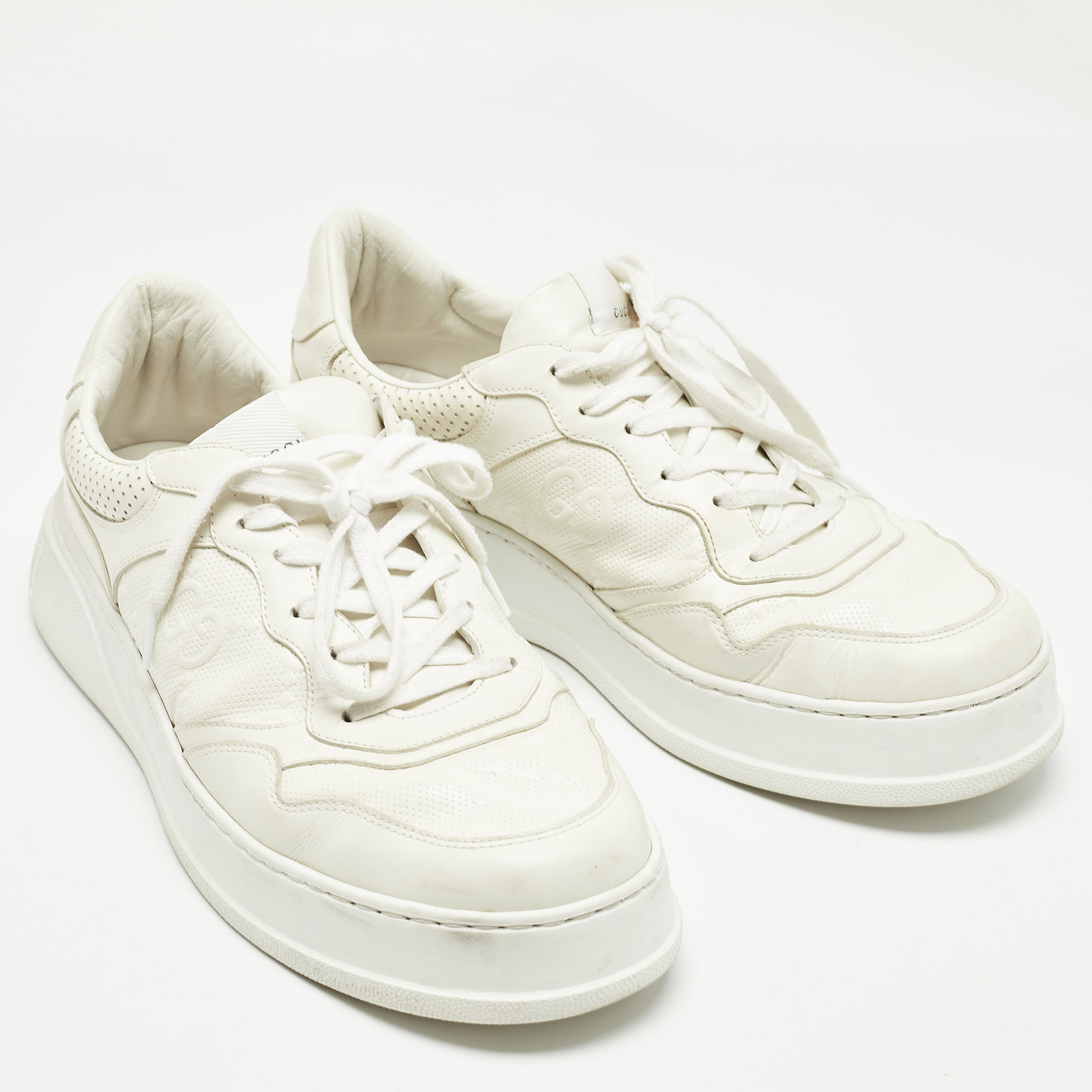 Gucci Cream Leather GG Embossed Sneakers Size 46