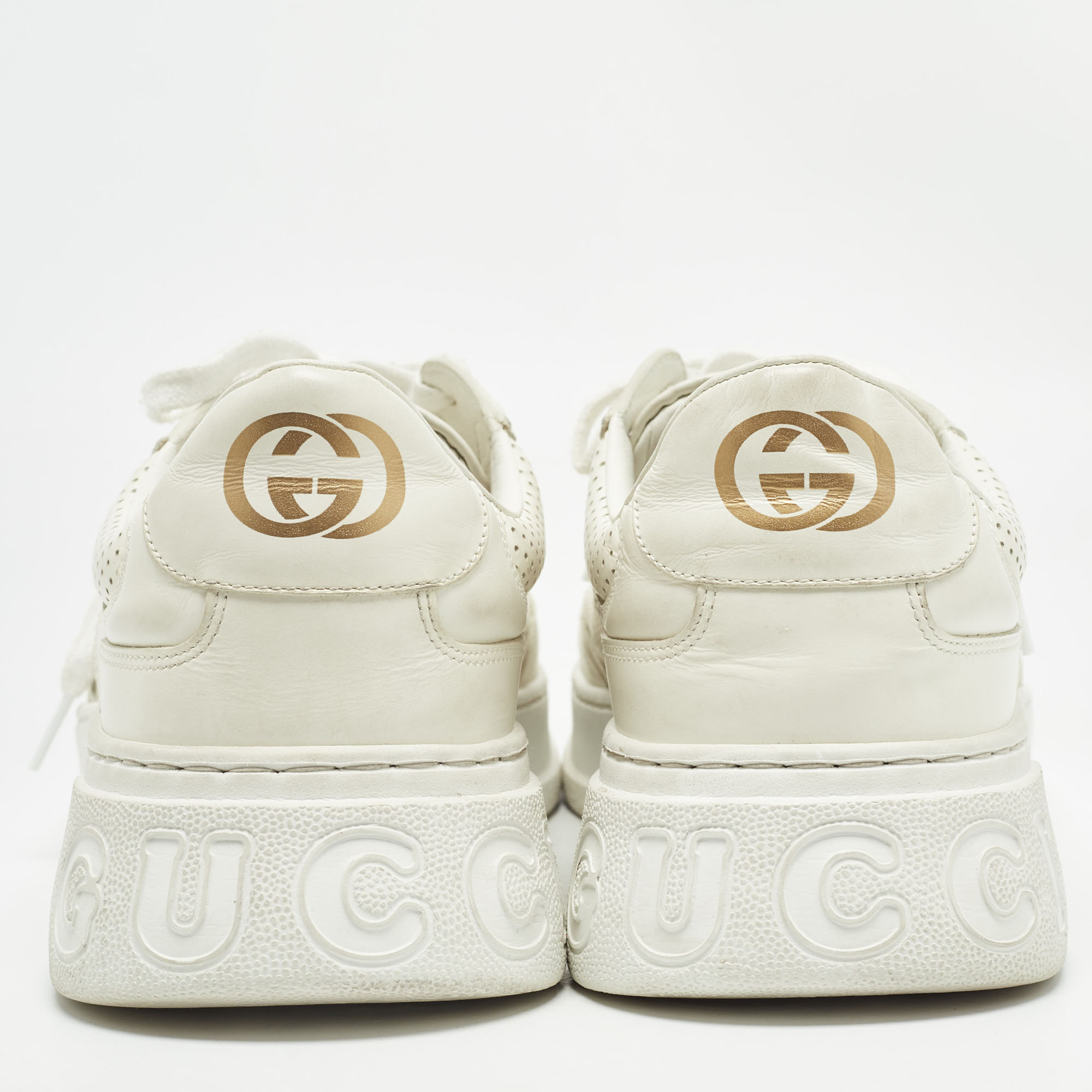 Gucci Cream Leather GG Embossed Sneakers Size 46