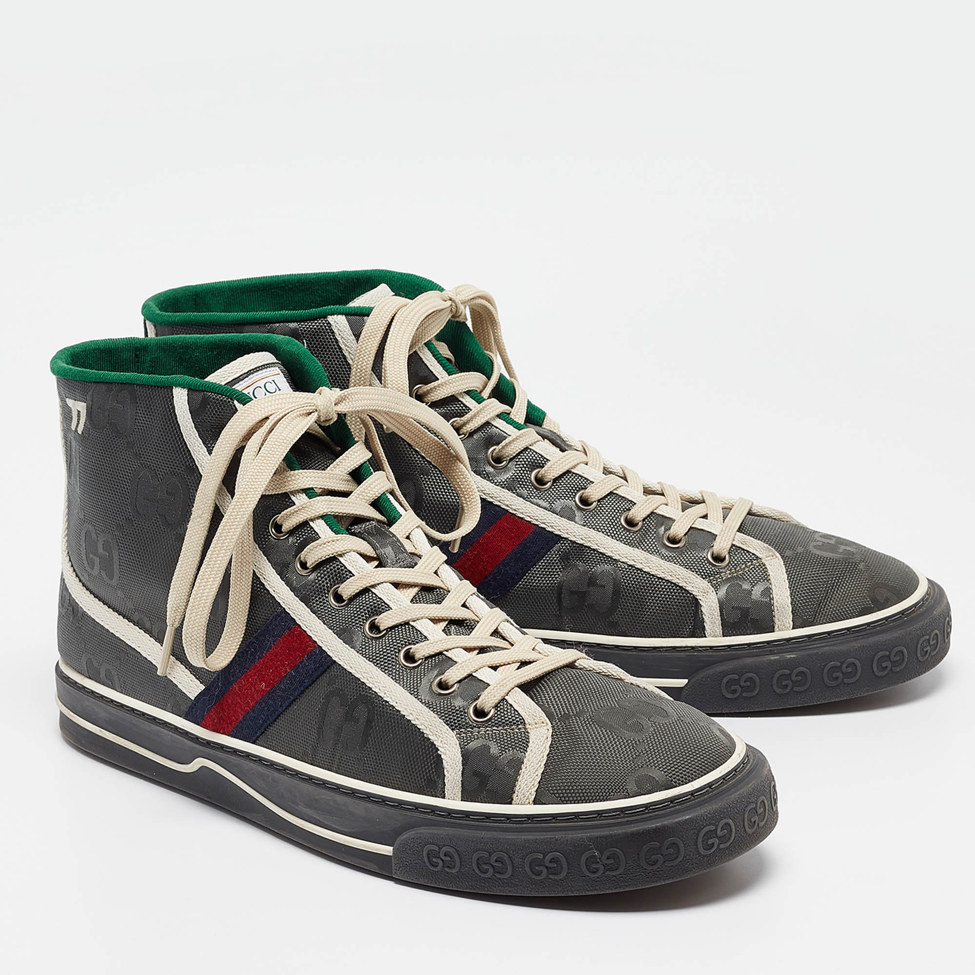 Gucci Grey GG Canvas Tennis 1977 High Top Sneakers Size 47