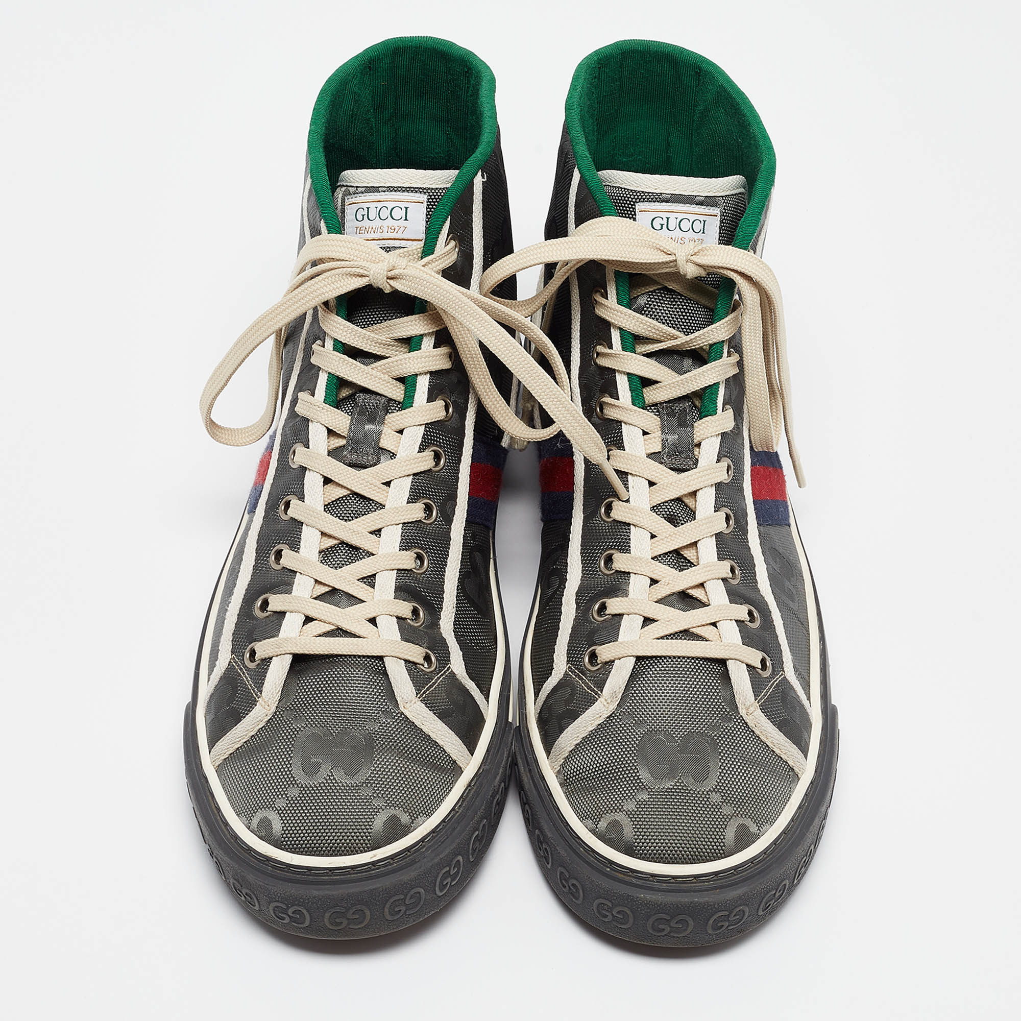 Gucci Grey GG Canvas Tennis 1977 High Top Sneakers Size 47