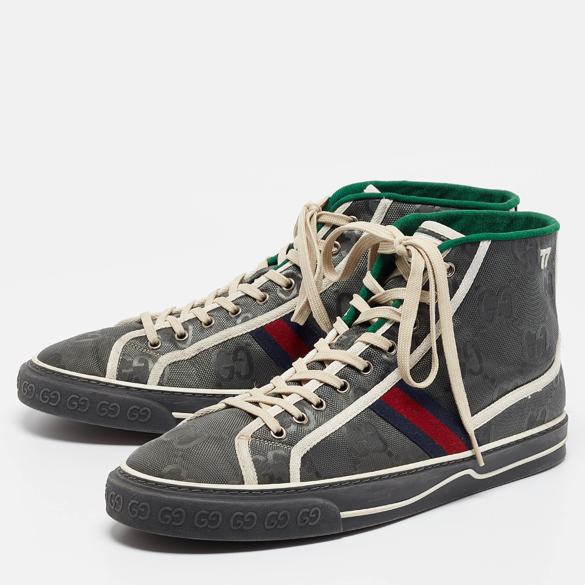 Gucci Grey GG Canvas Tennis 1977 High Top Sneakers Size 47